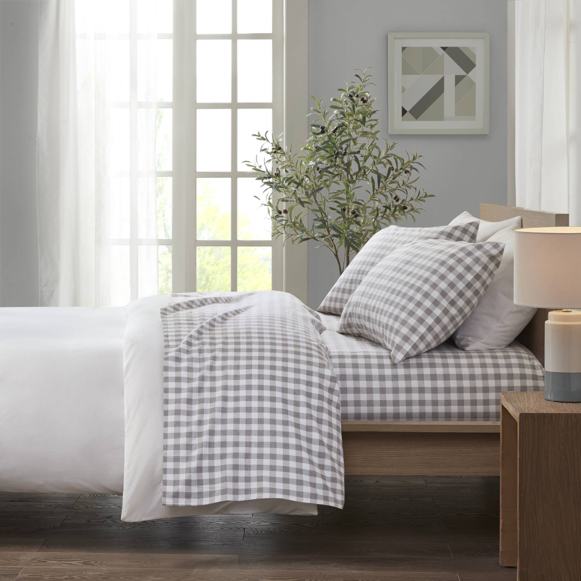 Gray Herringbone Check Printed Sheet Set