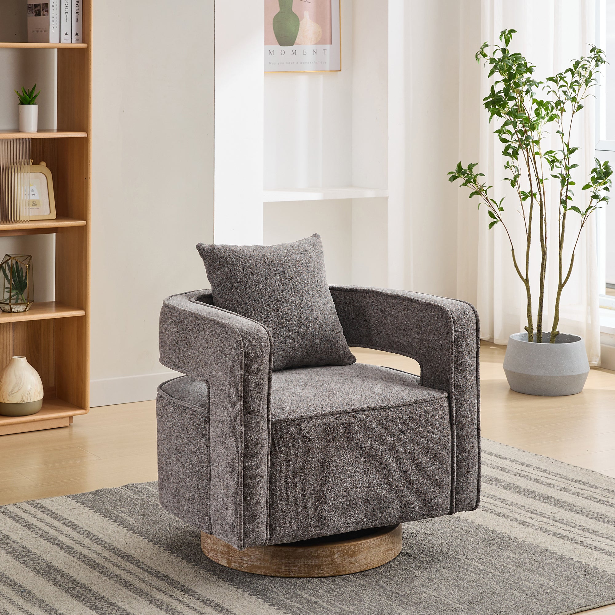 Fernleigh Swivel Accent Open Back Barrel Chair With Weathered Base