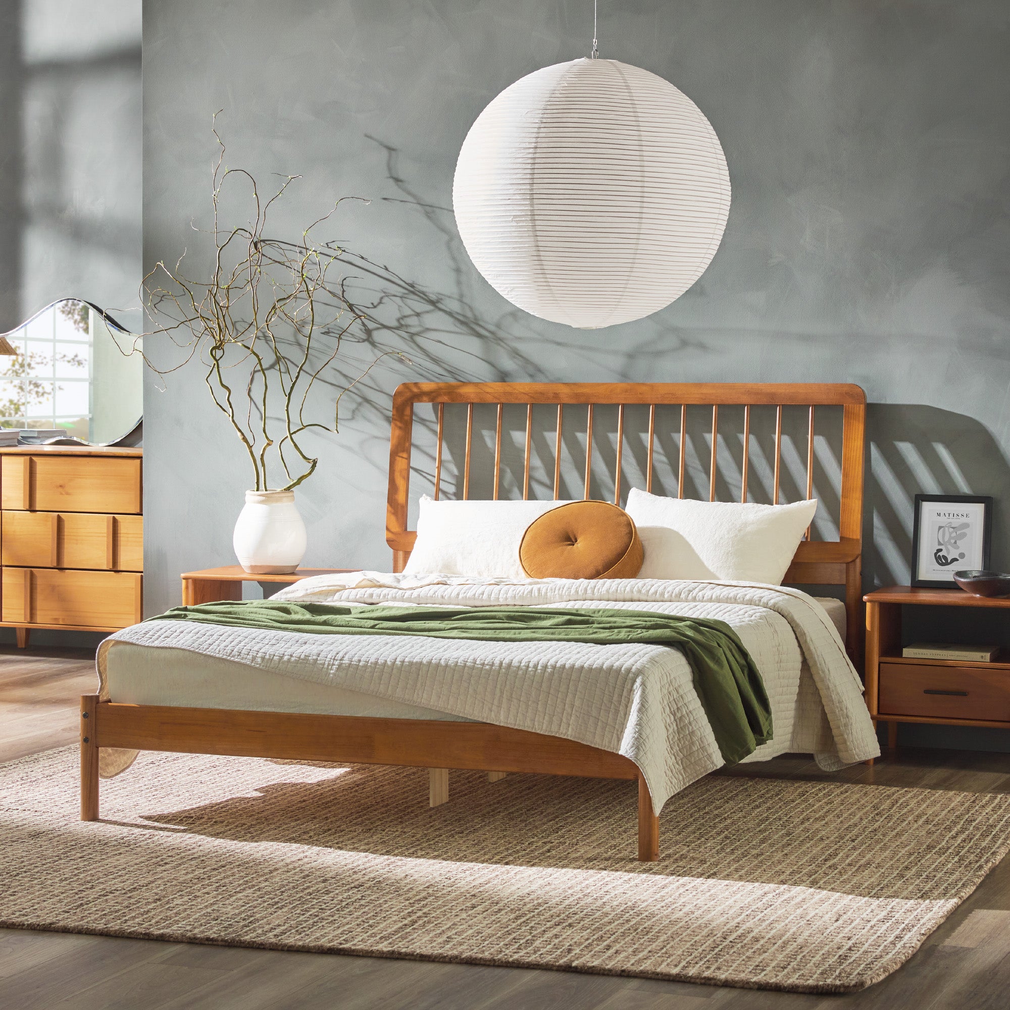 Illusive Solid Wood Spindle Bed with Slat Back