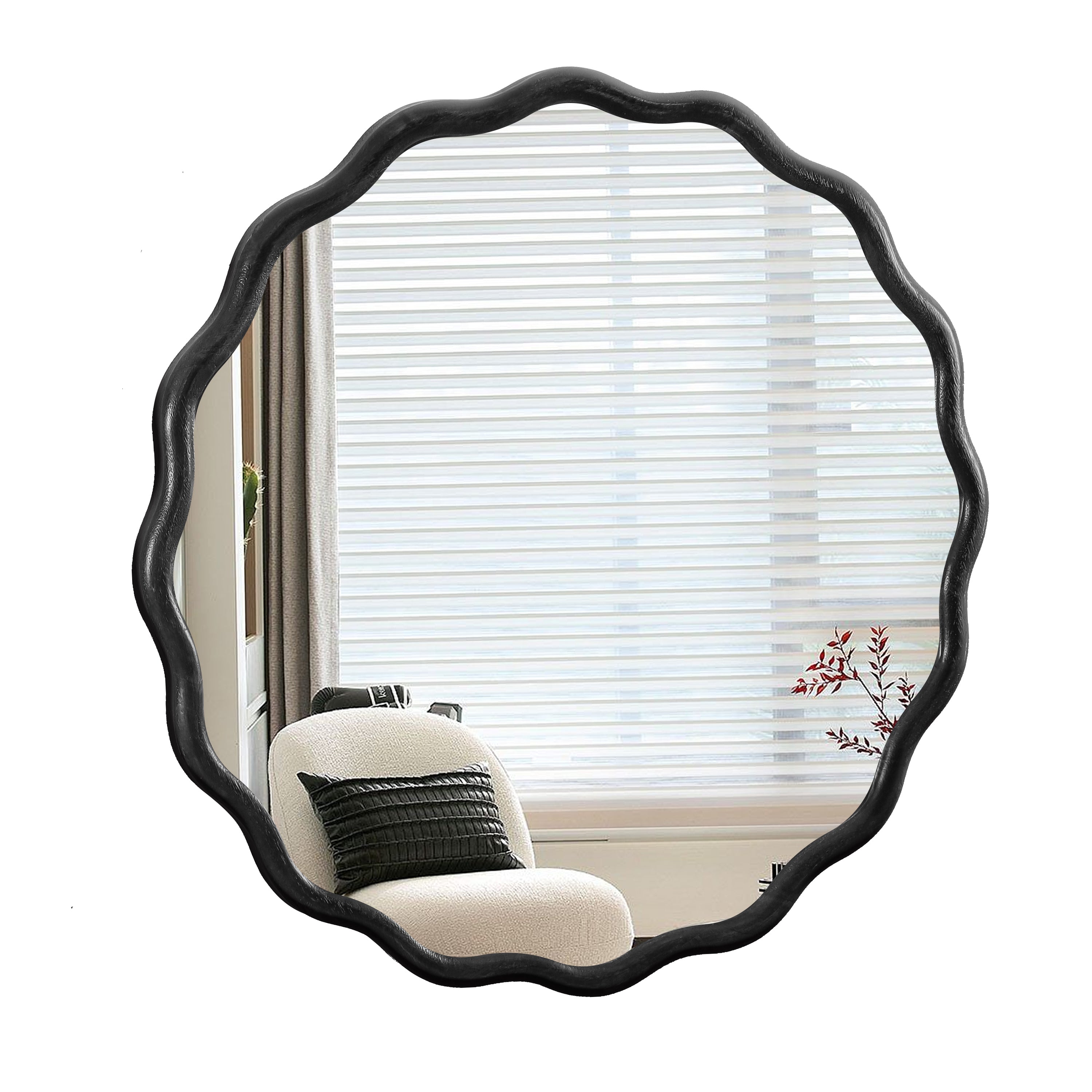 Honoredd 36" x 36" Round Wall Mirror with Exquisite Wave Wood Frame