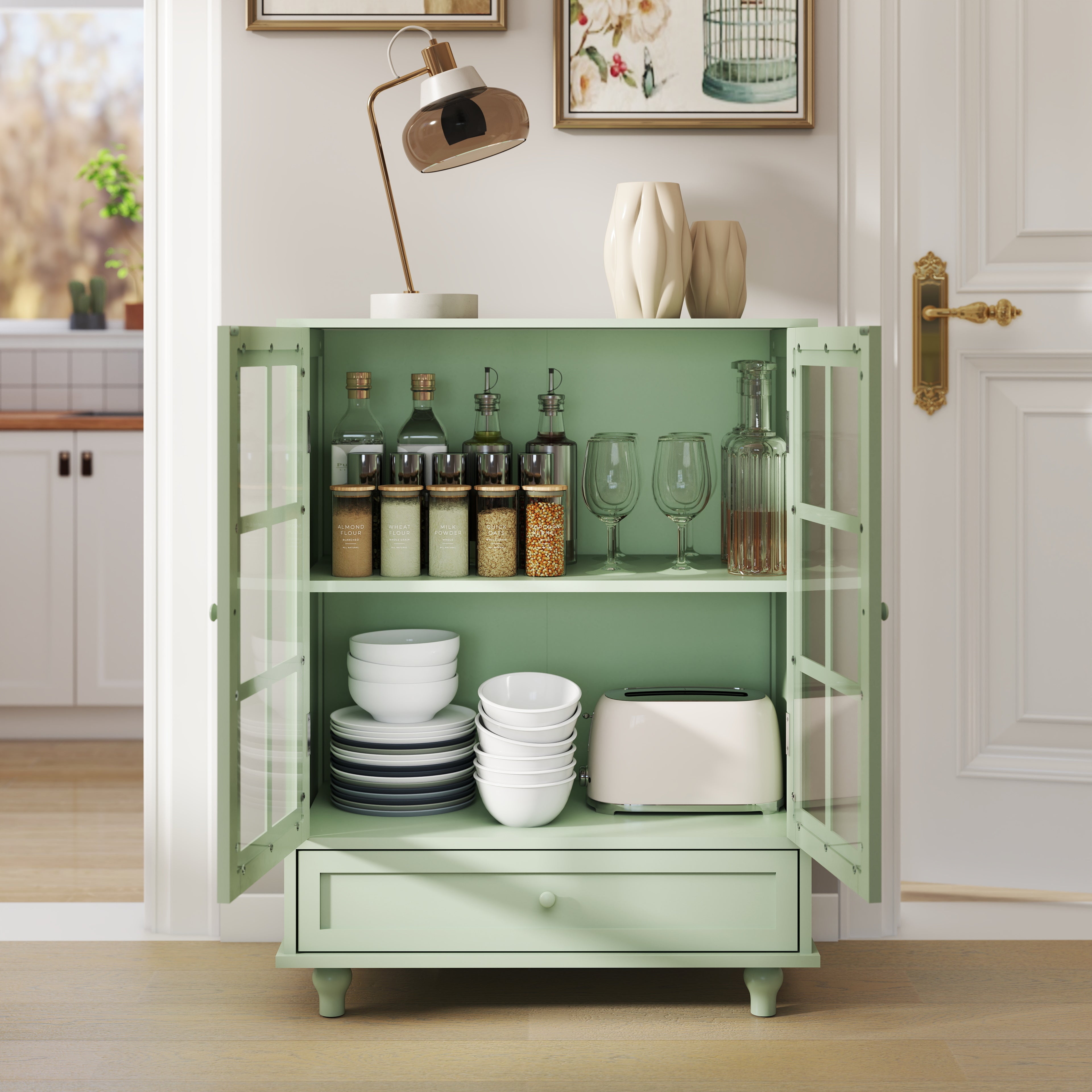Double Glass Door Accent Cabinet