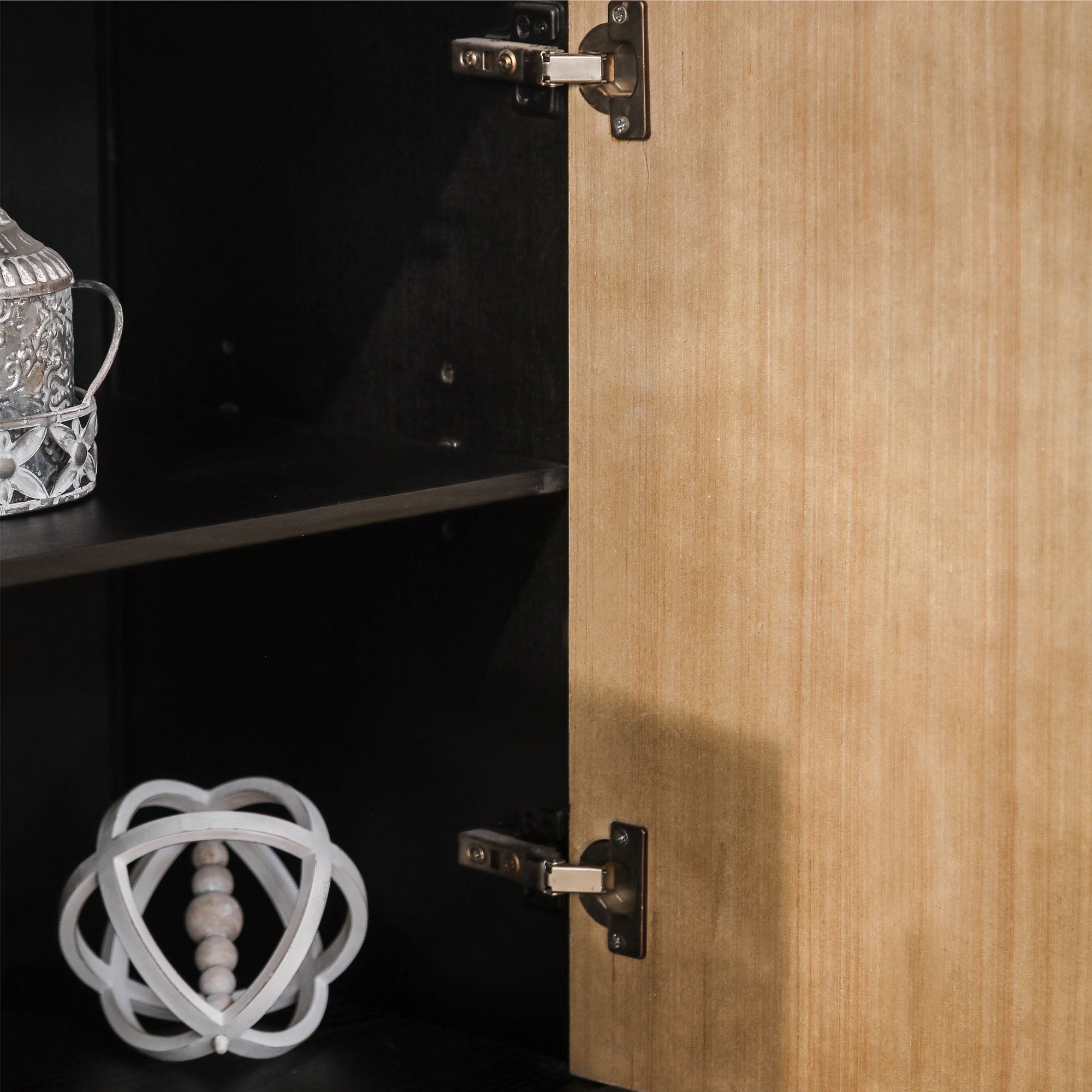 4-Door Wood Cabinet with Geometric Pattern