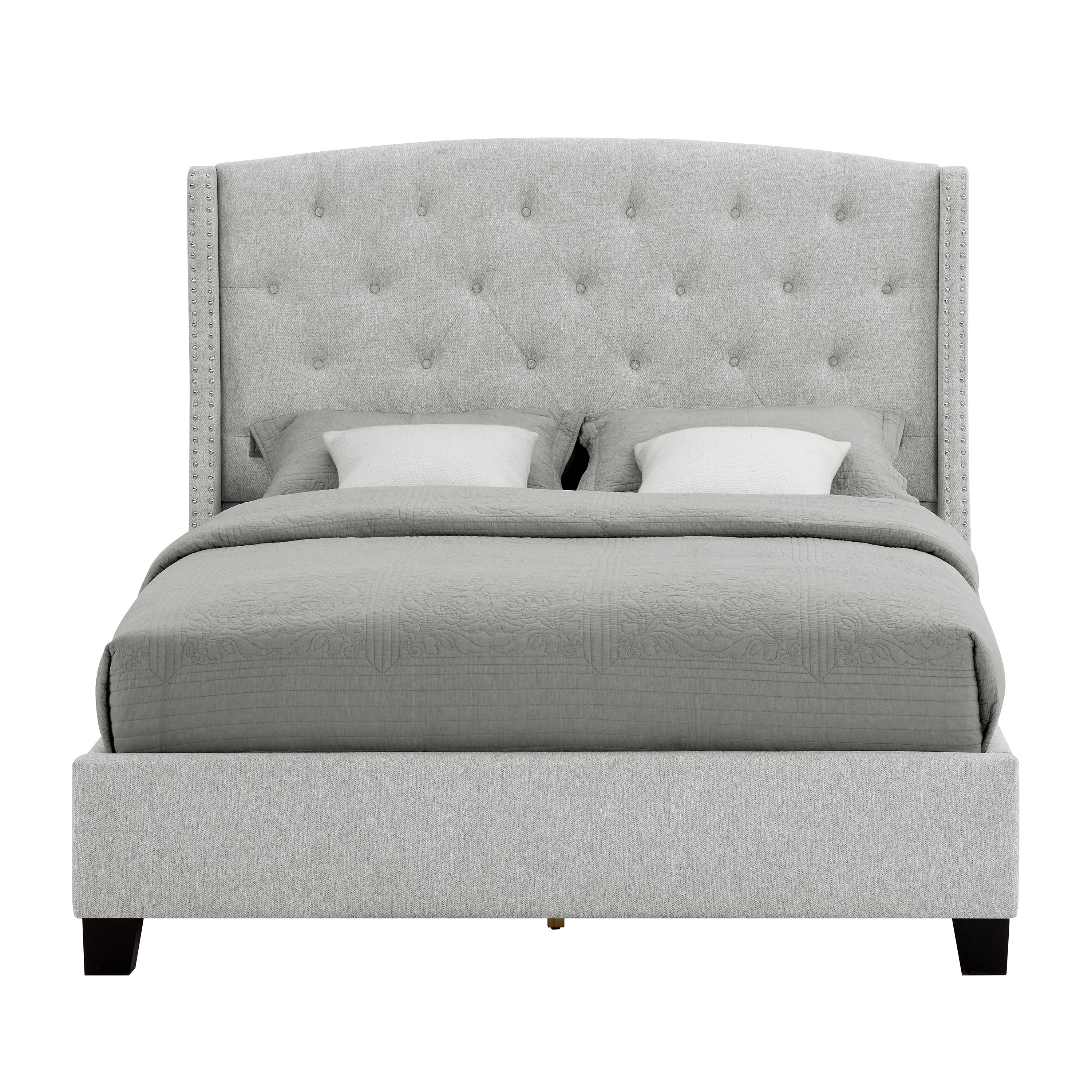 Upholstered Button Tufted Nailhead Panel Bed