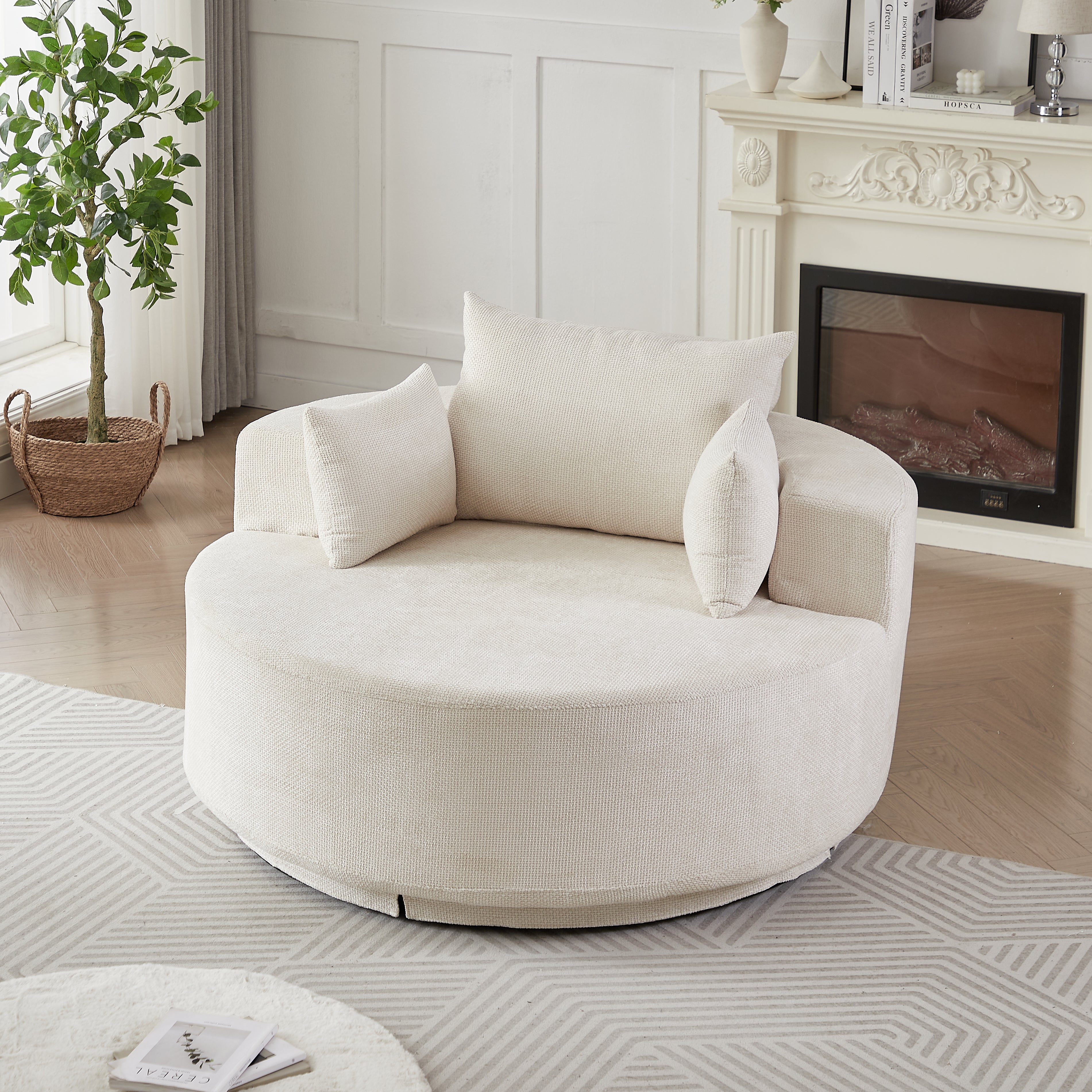 Oversized Chenille Swivel Lounge Chair