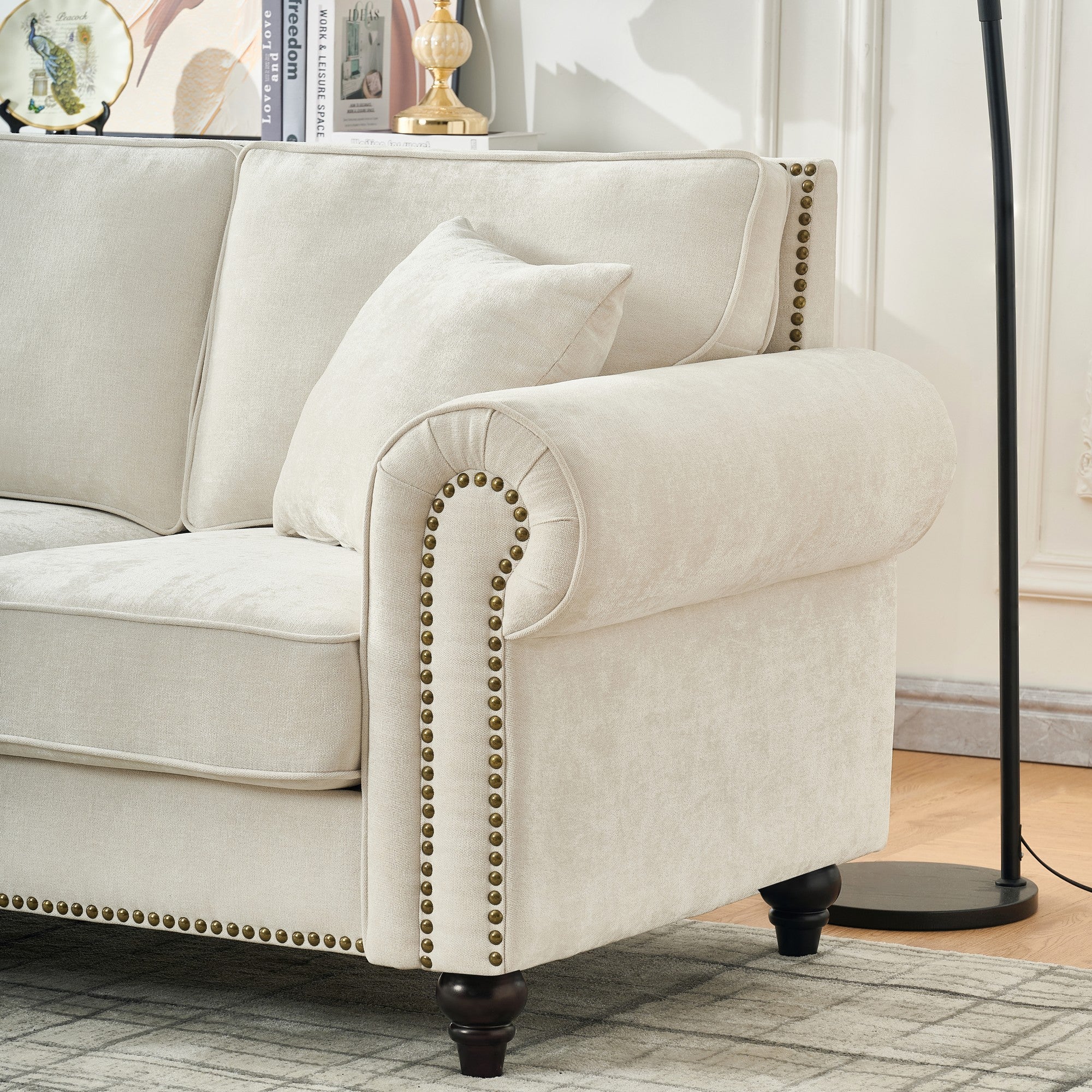 Modern 63" 2-Seater Sofa with Tufted Upholstery, Rolled Arms, and Nailhead Trim