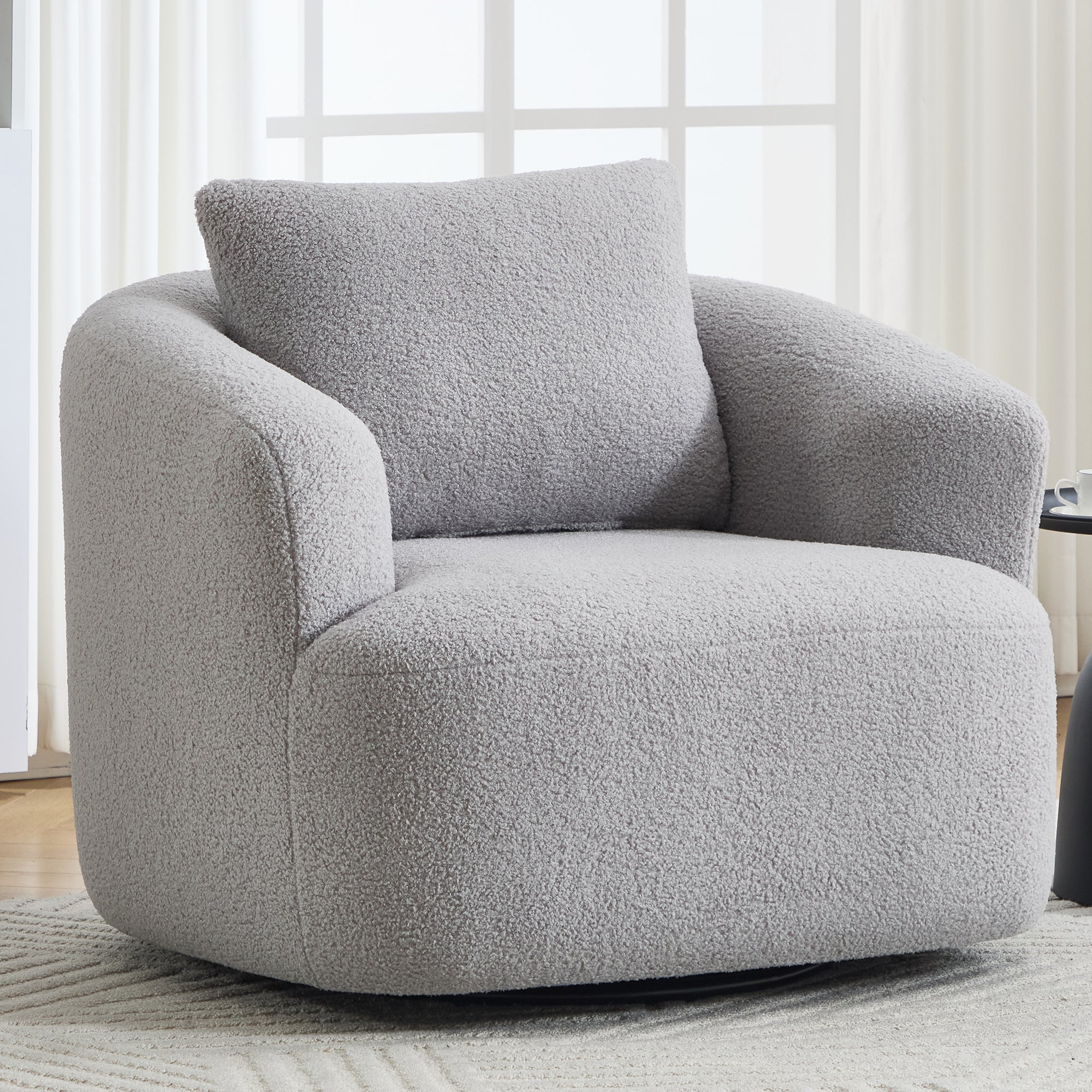 Teddy Fleece 360° Swivel Round Upholstered Comfy Accent Chair With Pillow