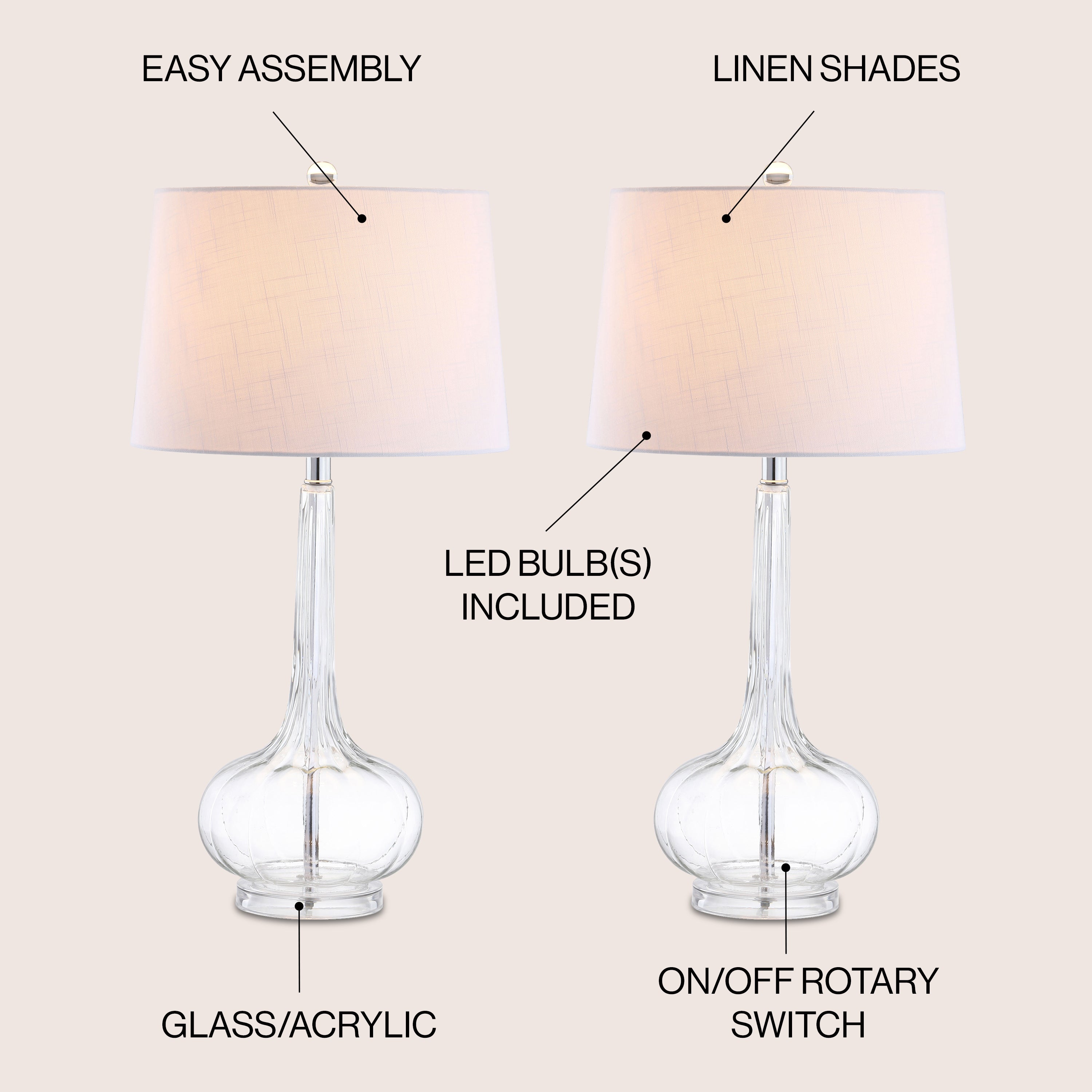 Bette Glass Teardrop LED Table Lamp, Set of 2