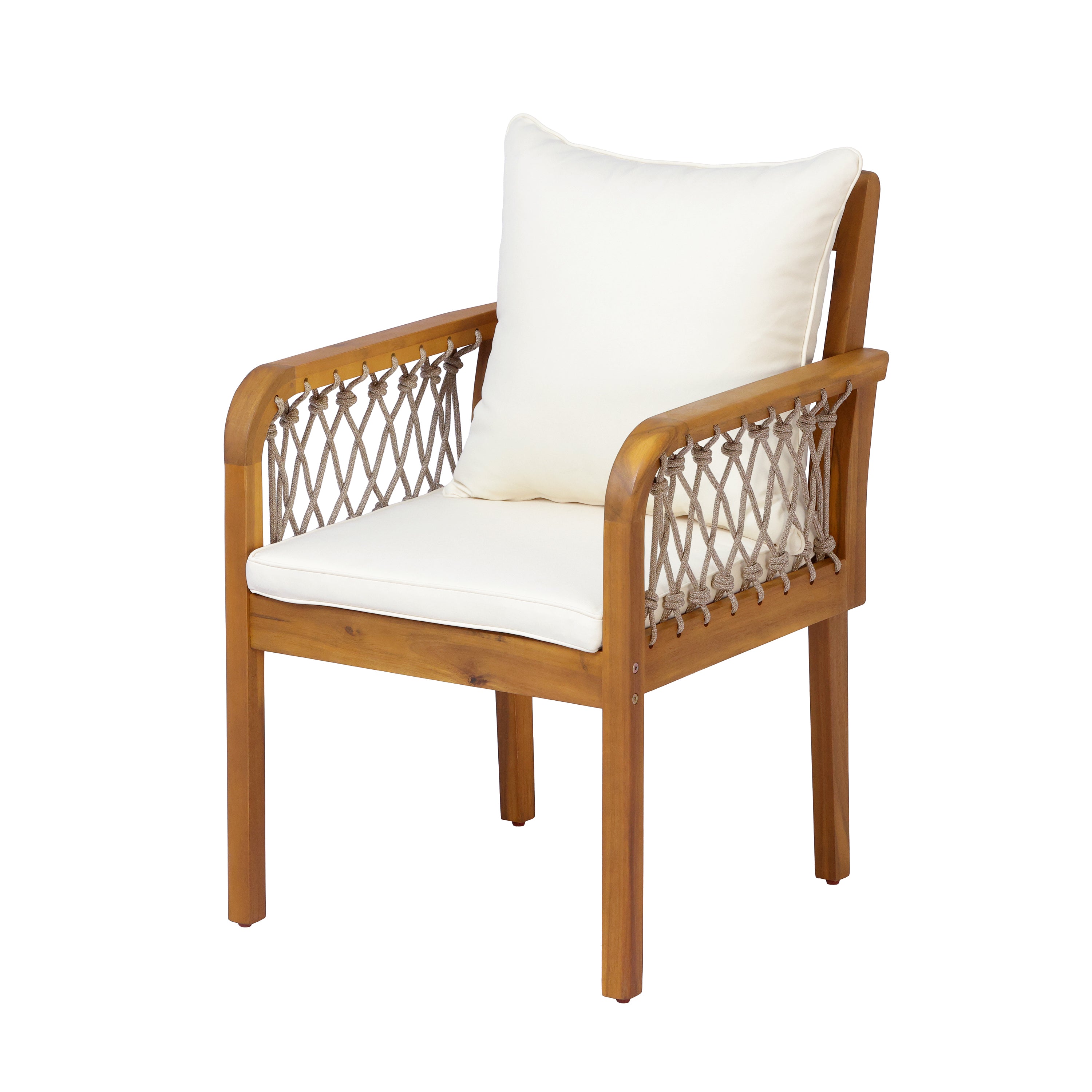 Outdoor Patio Acacia Wood Chairs With Woven Rope Arms, Set of 2