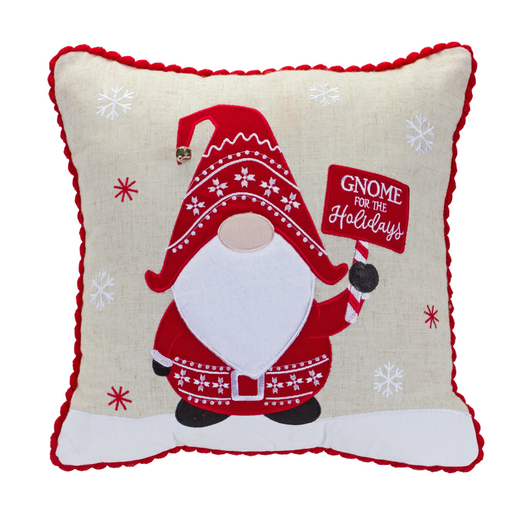Embroidered Gnome and Nordic Snowflake Pillow, Set of 2