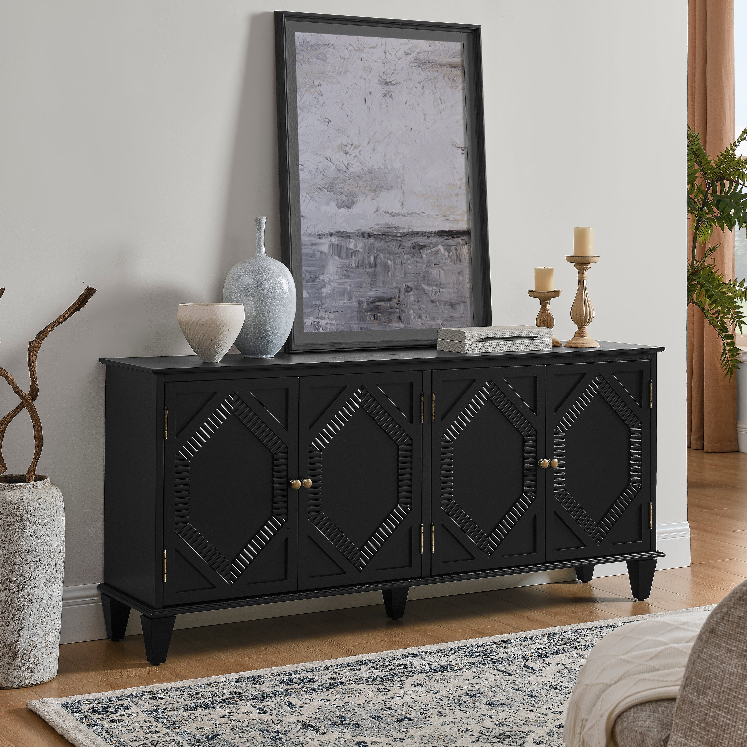 65.2' Mid Century Modern Geometric Accent Sideboard