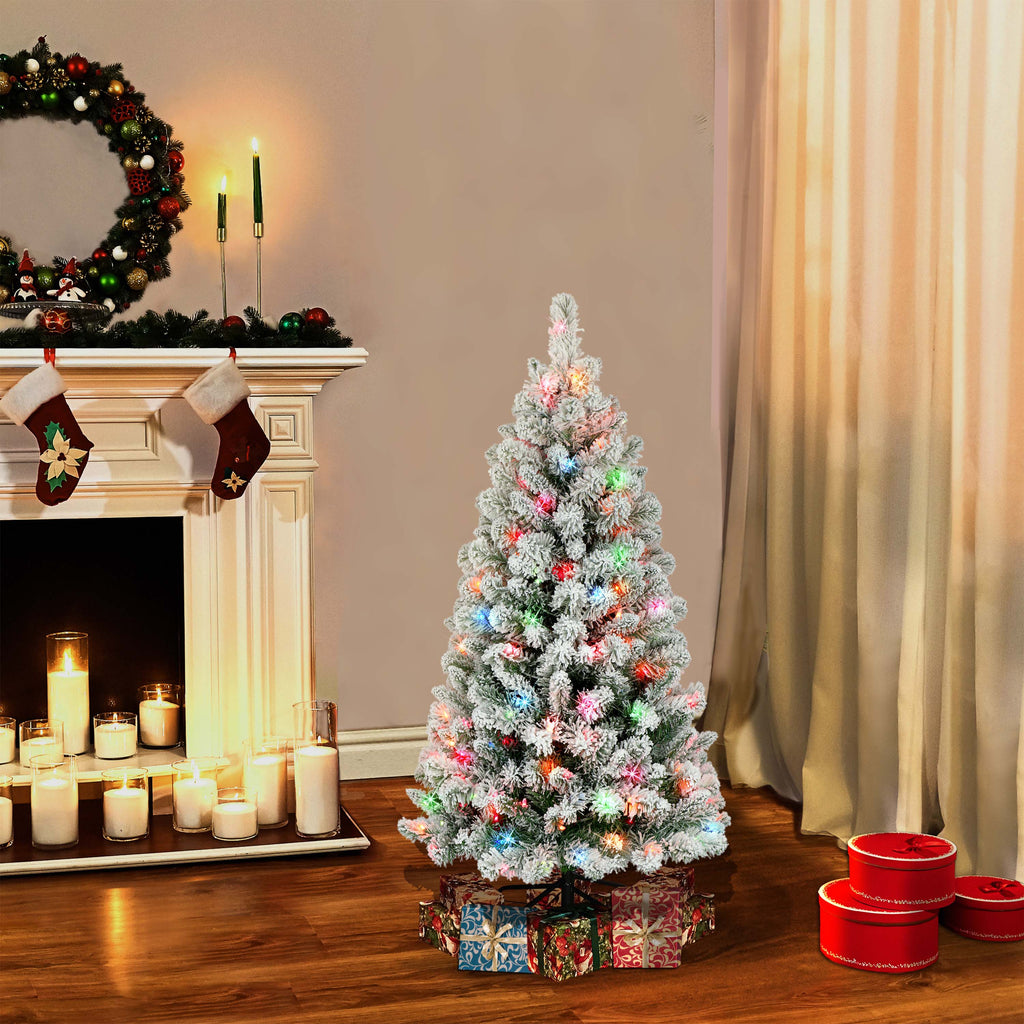 4.5 ft Pre-lit Flocked Virginia Pine Tree with Multi-Color Lights & Metal Stand