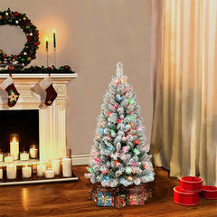 4.5 ft Pre-lit Flocked Virginia Pine Tree with Multi-Color Lights & Metal Stand