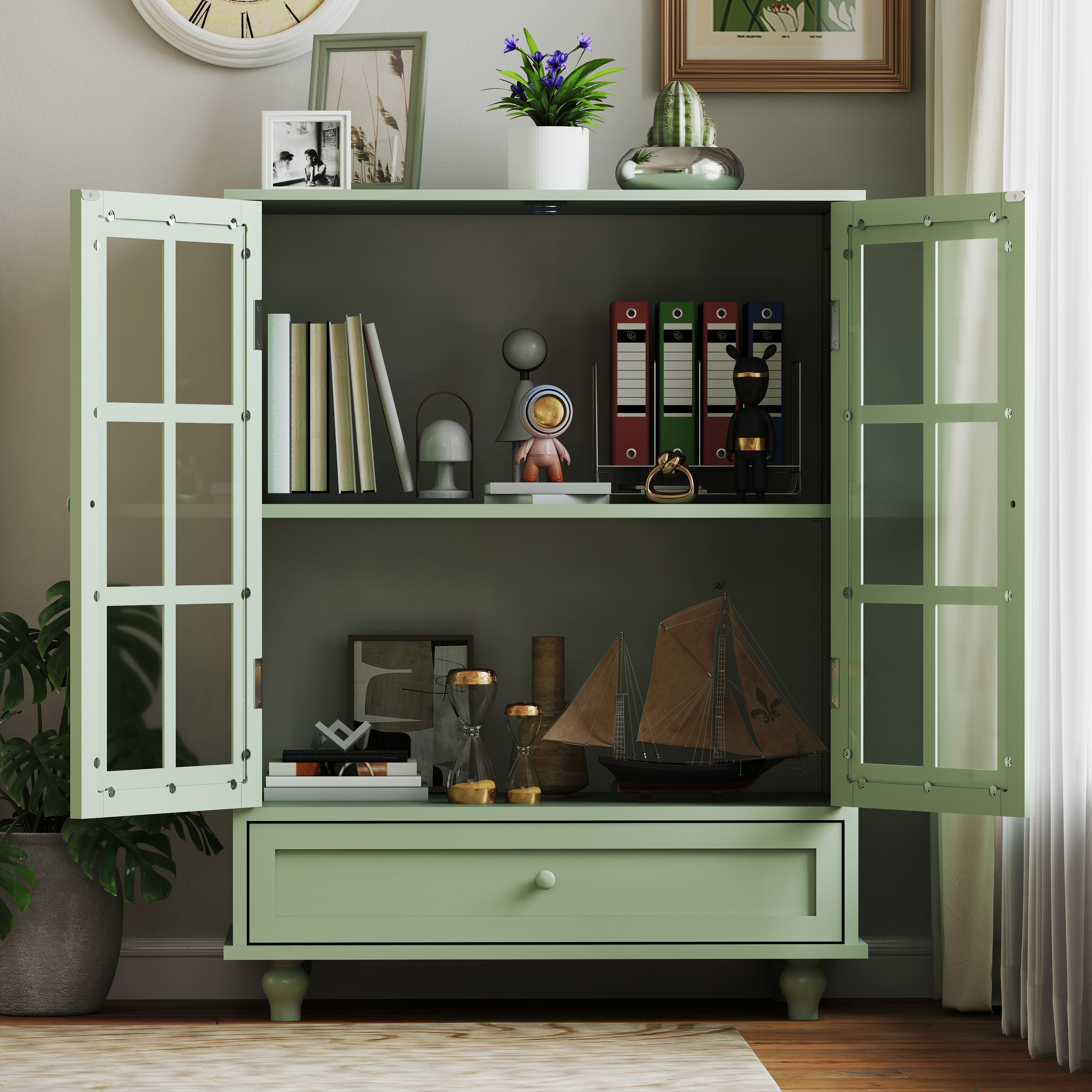 Double Glass Door Accent Cabinet