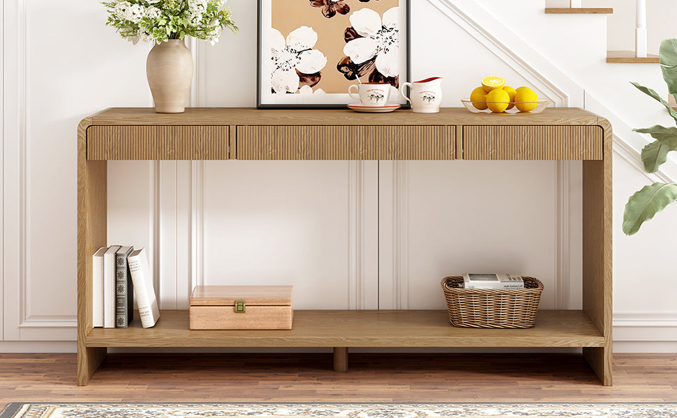 Modern 3-Drawer Console Table with Vertical Slats
