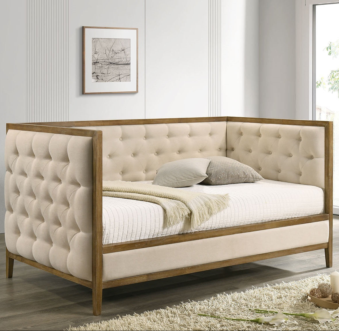 Tufted Upholstered Wood Trim Twin Size Daybed
