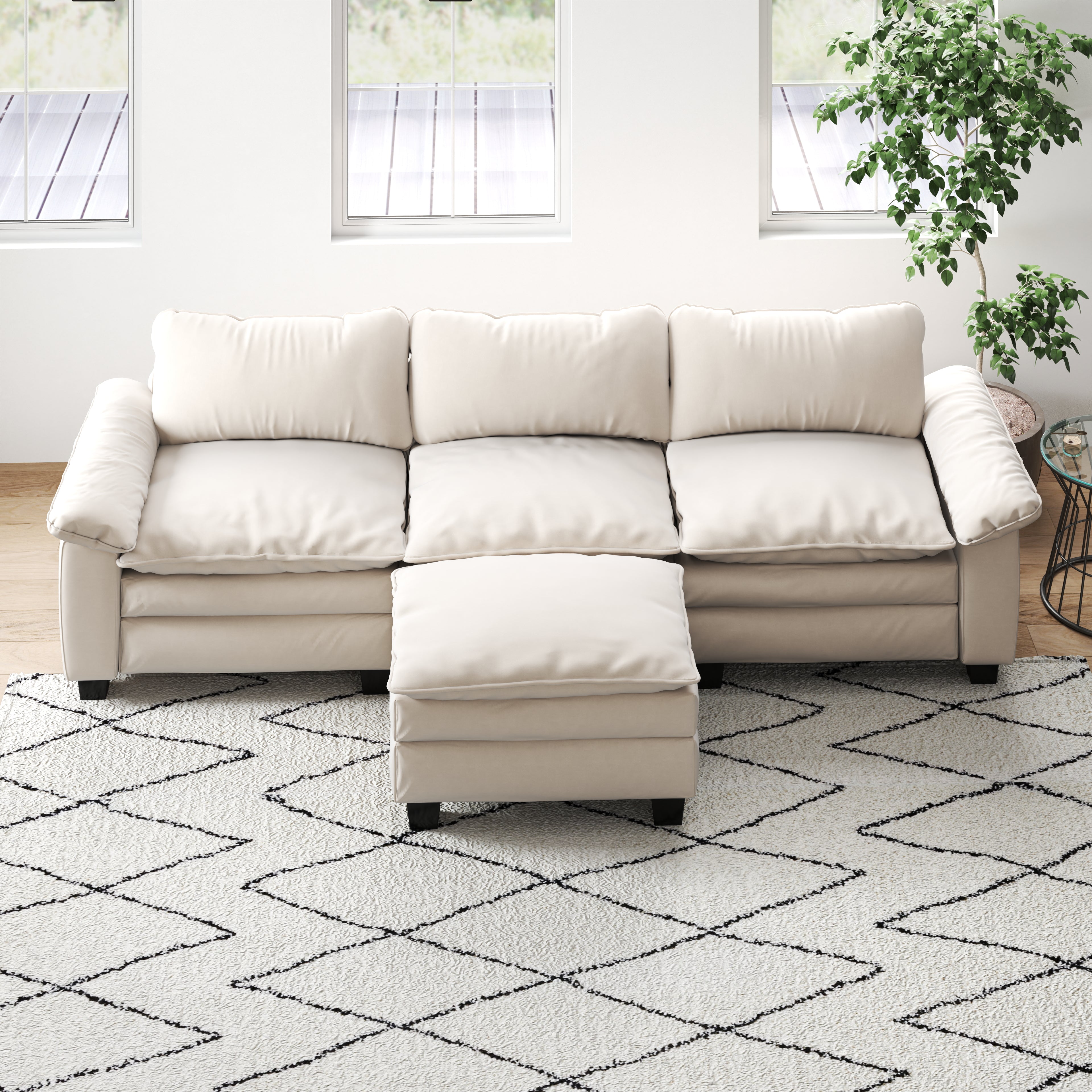 Luxury Soft Velevt Sectional Sofa with Ottoman
