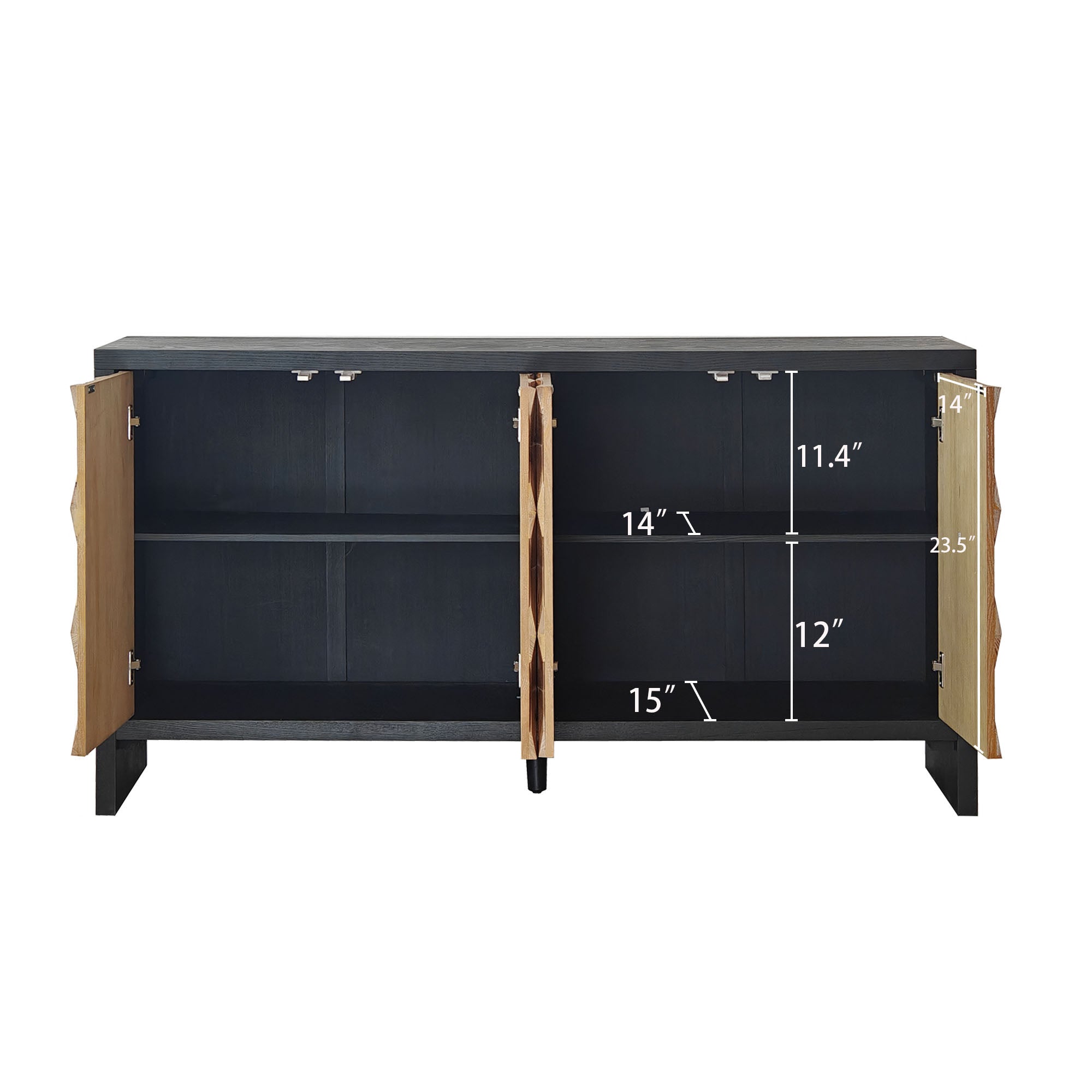 4-Door Wood Cabinet with Geometric Pattern