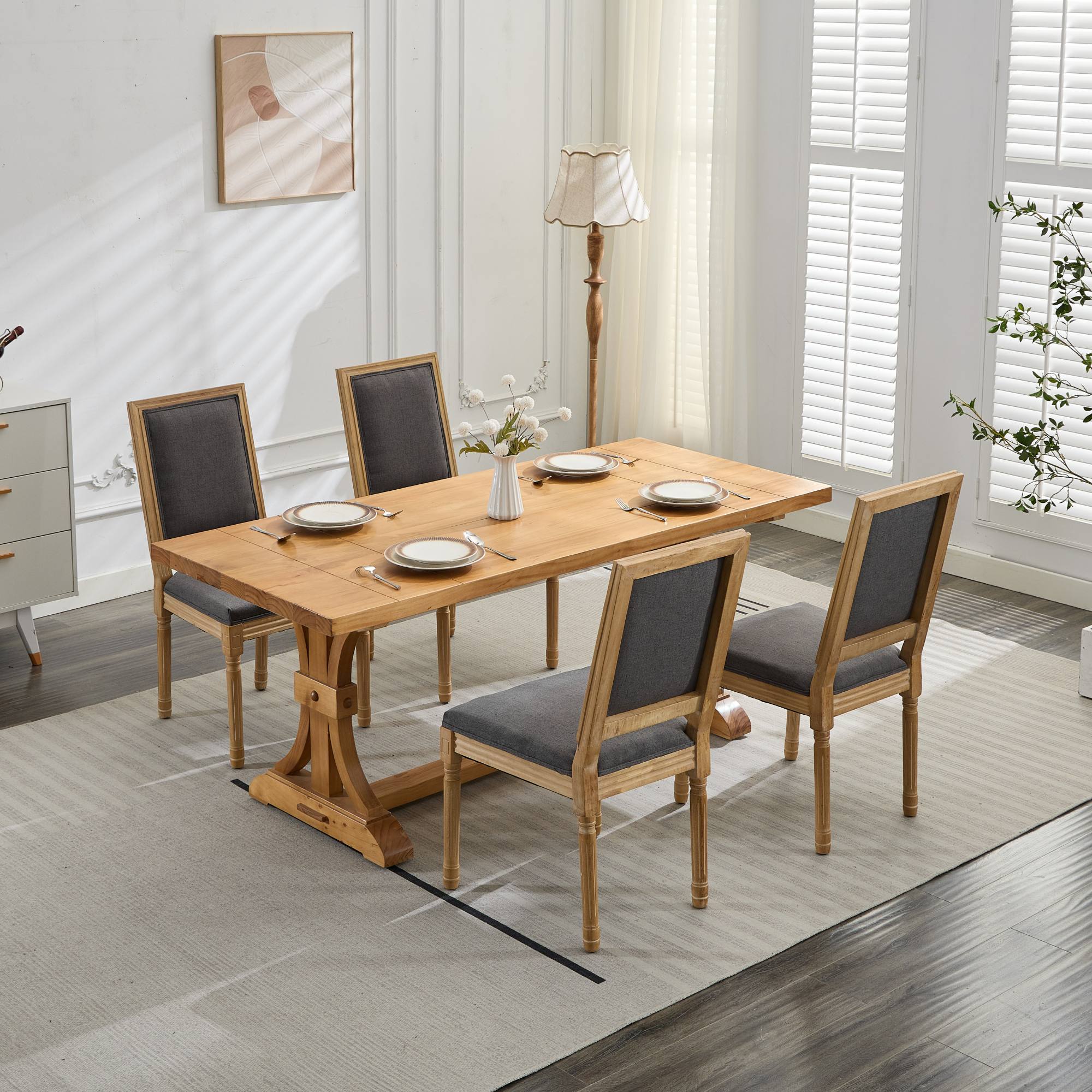 Louis French Country Dining Chairs with Square Upholstered Backrest, Set of 2