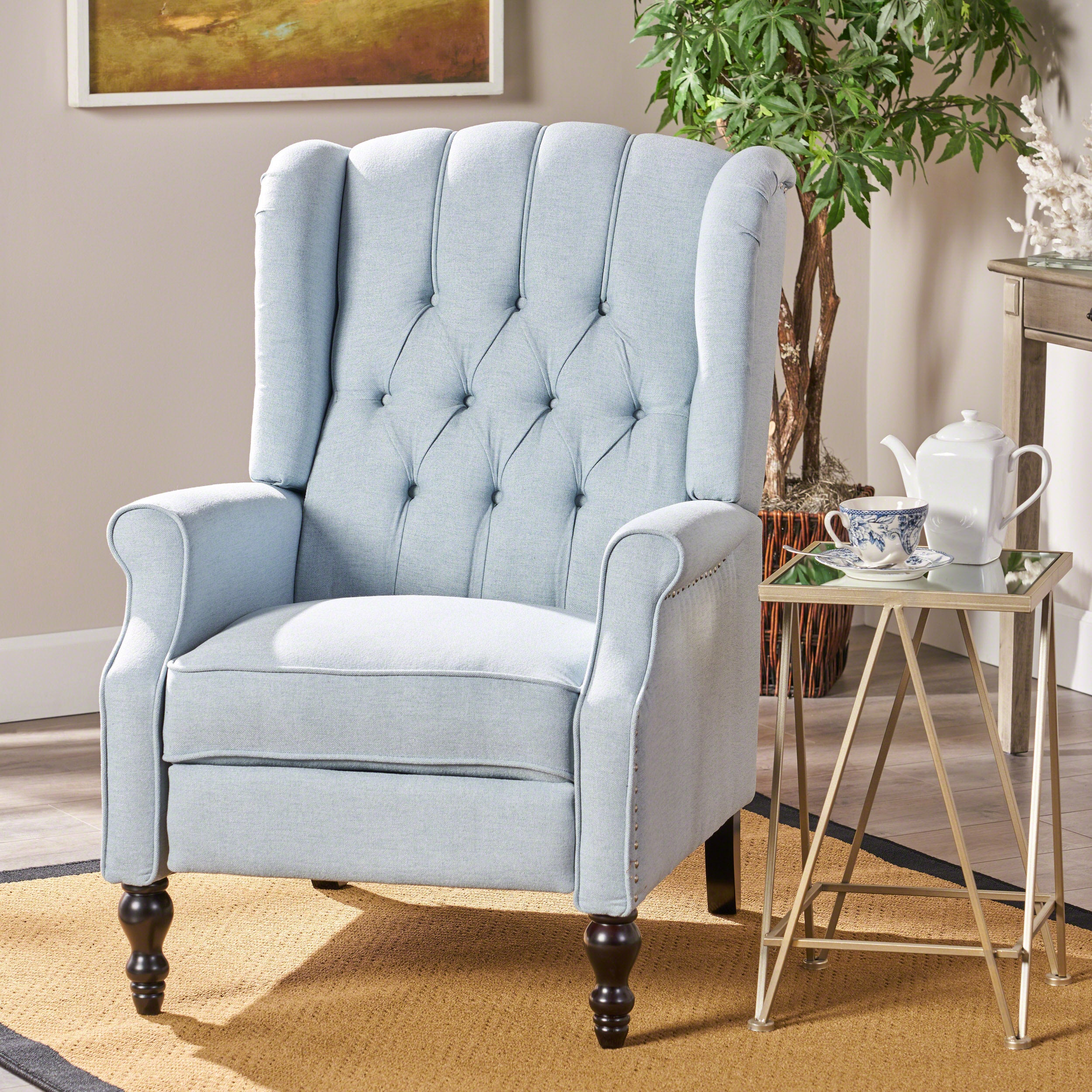 Contemporary Tufted Fabric Arm Chair Recliner with Wingback Design