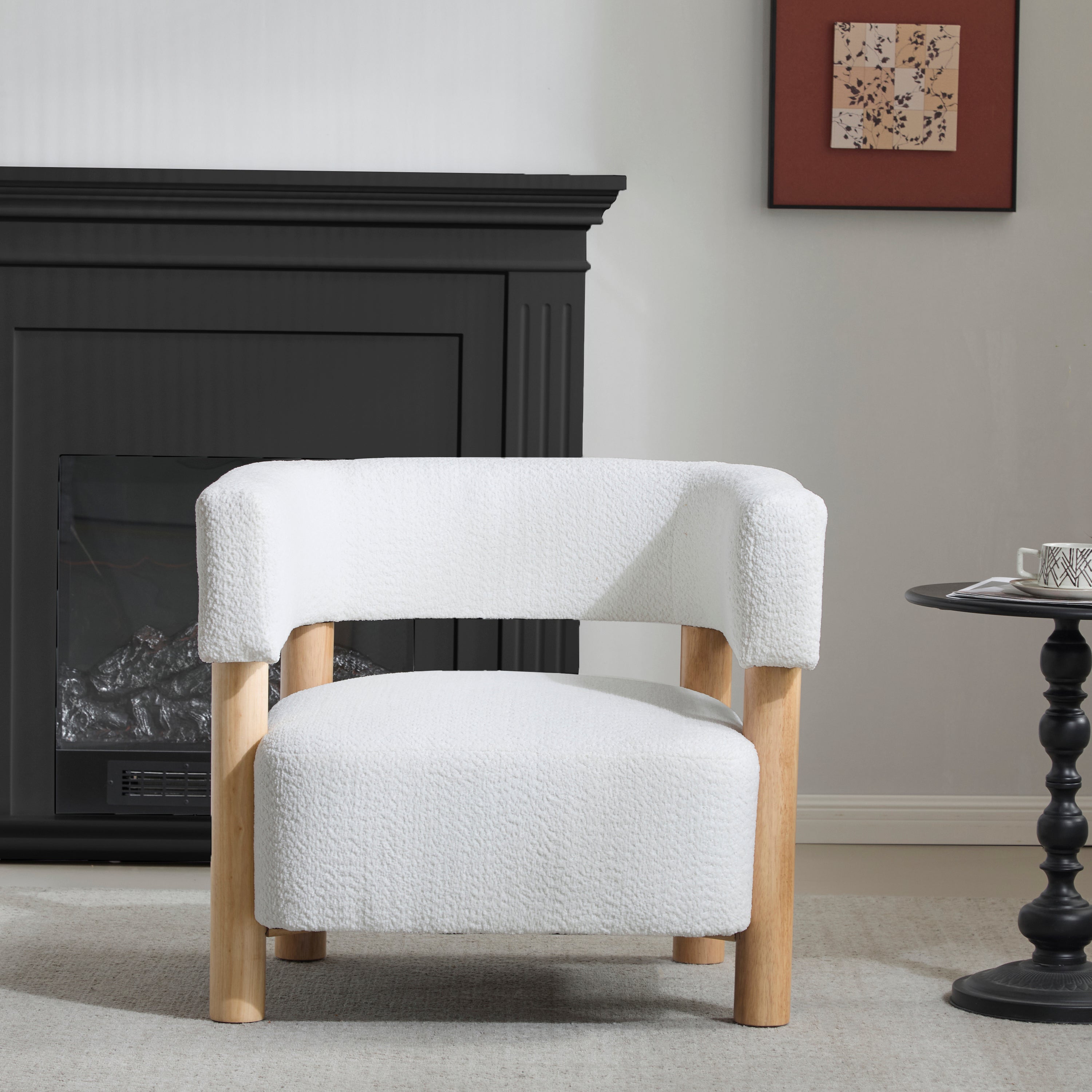Boucle Upholstered Accent Arm Chair with Modern Wooden Frame
