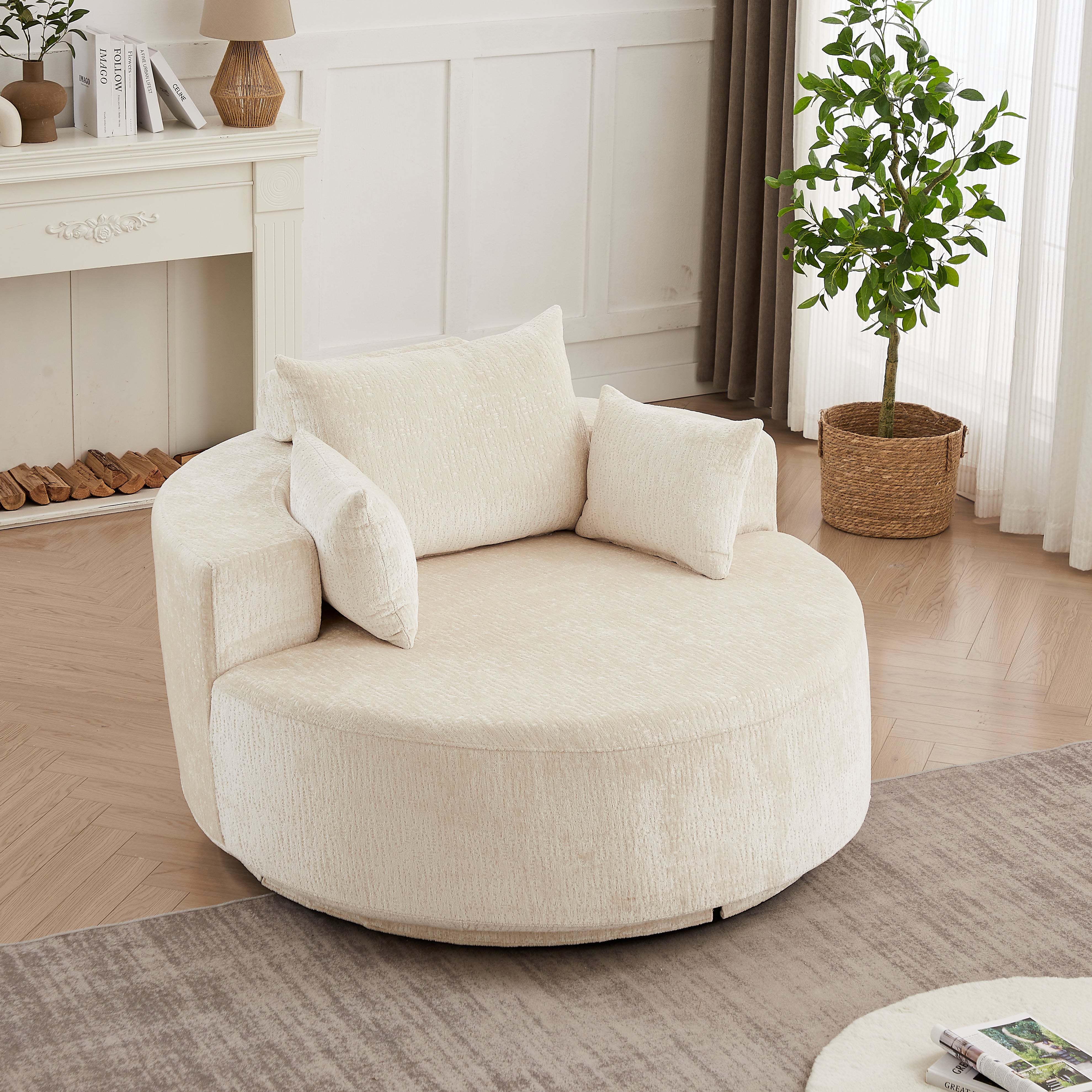 Oversized Chenille Swivel Lounge Chair