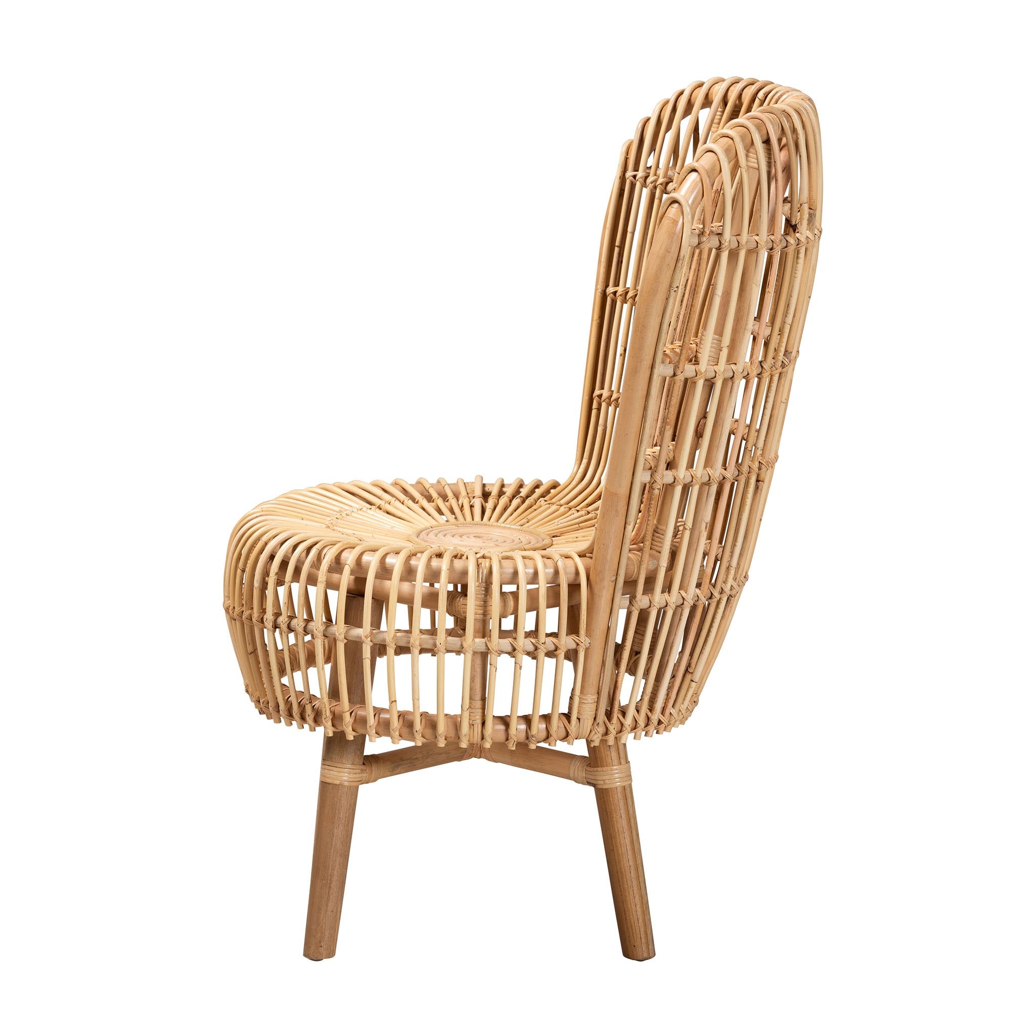 Modern Bohemian Natural Rattan Tall Lounge Chair