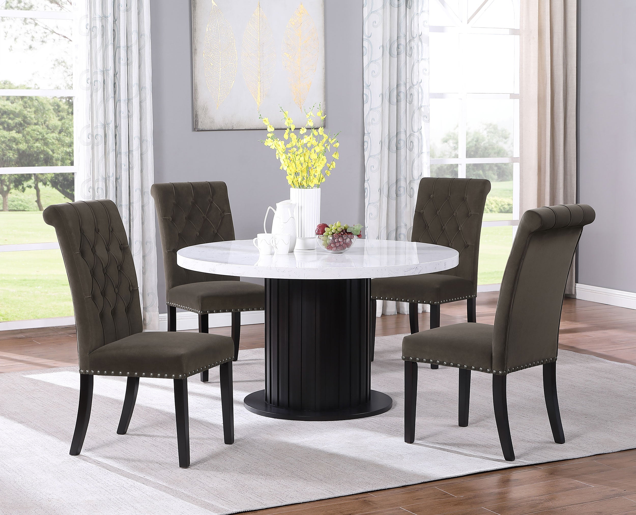 Button-Tufted High Back Dining Chairs, Set of 2