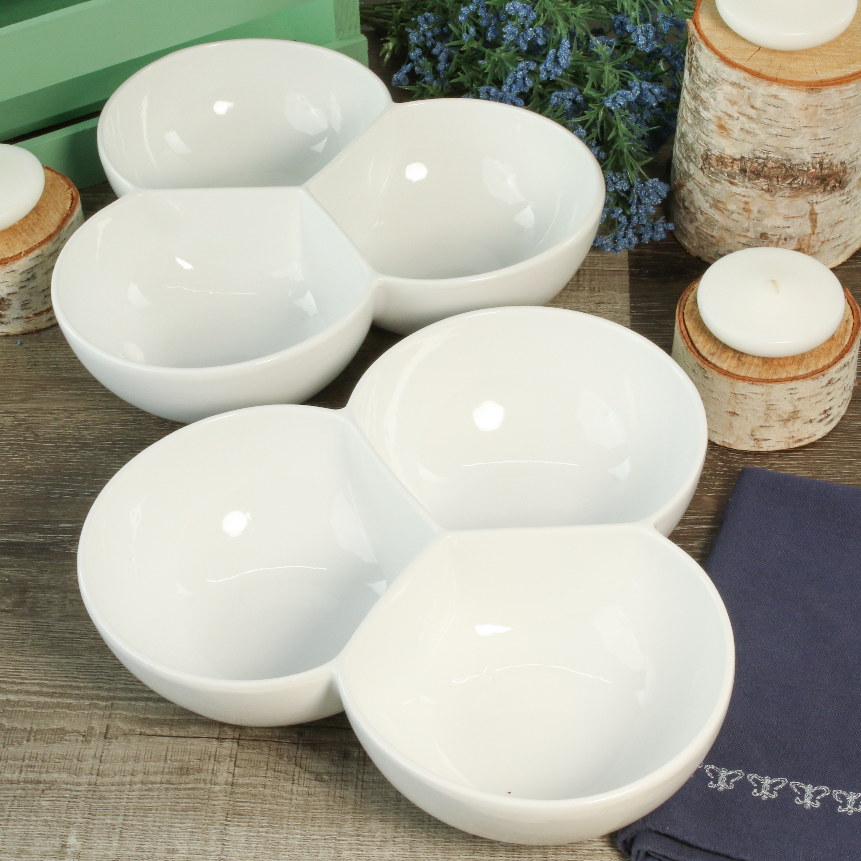 Three Section Serving Bowls 1 Quart, Set of 2