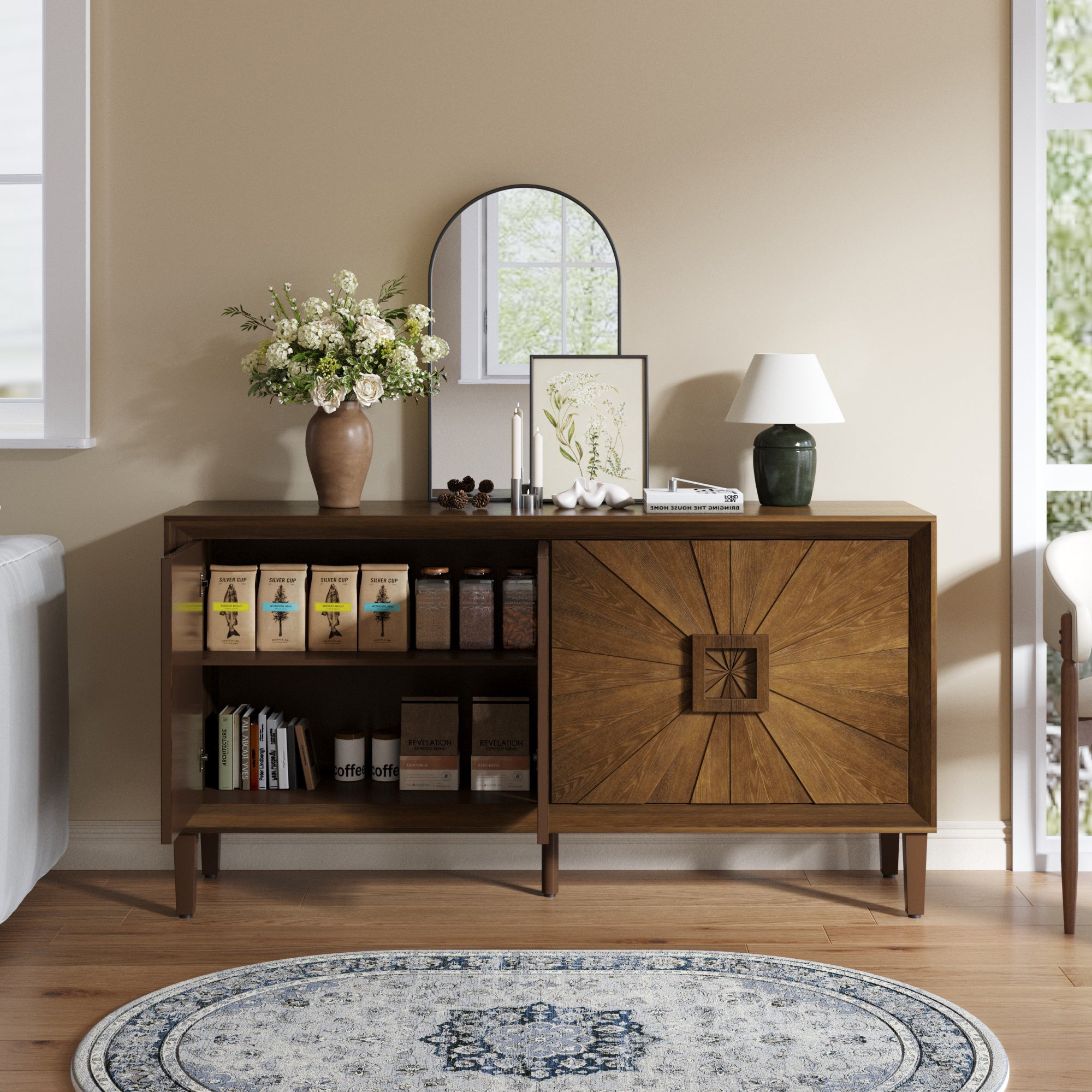 Sunburst Storage Cabinet with Adjustable Shelves