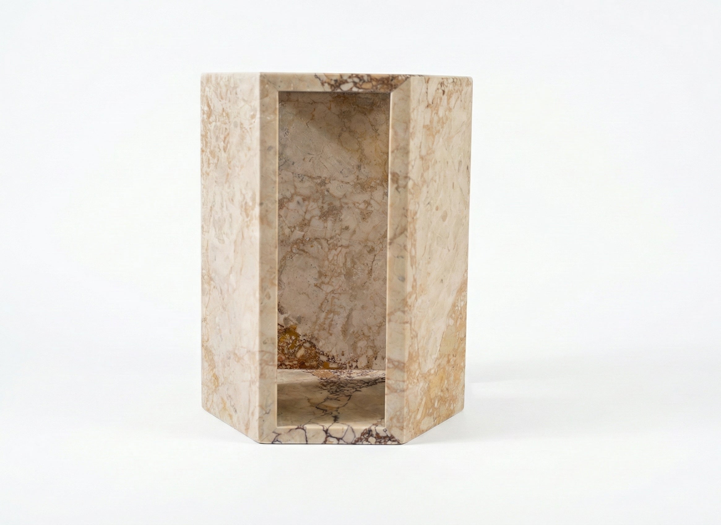 Rose Tea Vein Natural Pink Marble Hexagon Side Table