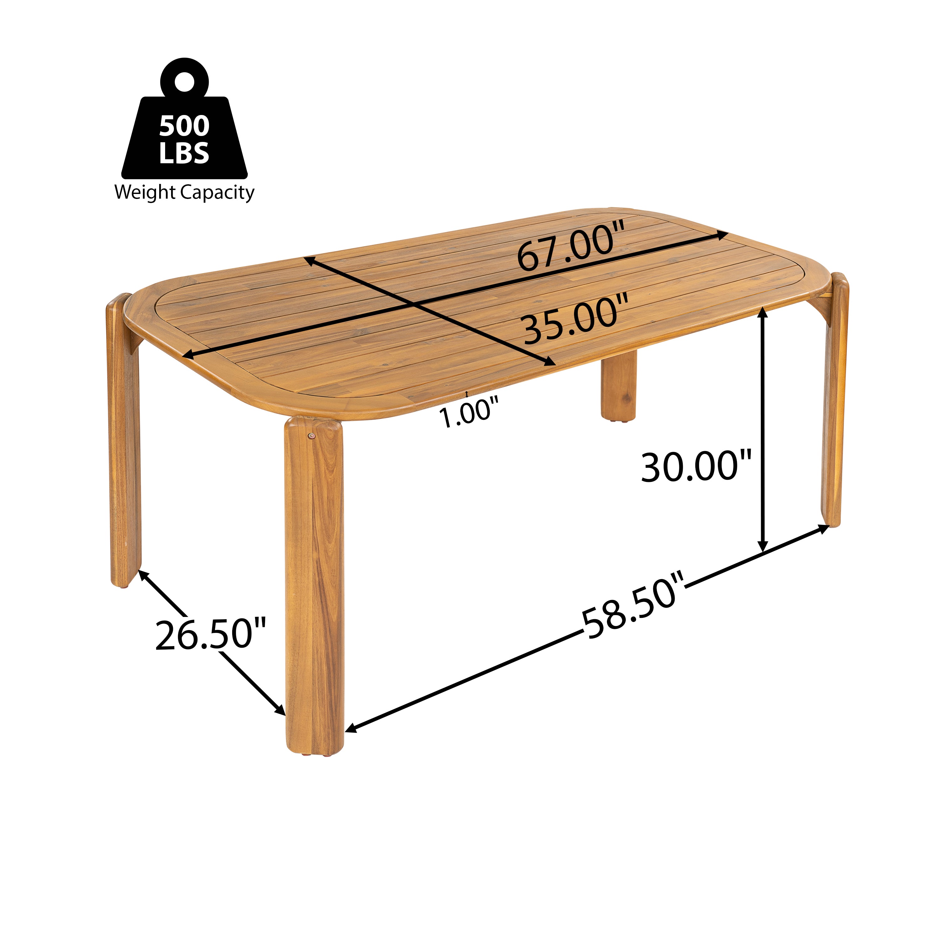 Kaja Outdoor Acacia Wood Dining Table, Teak Finish with Slat Design