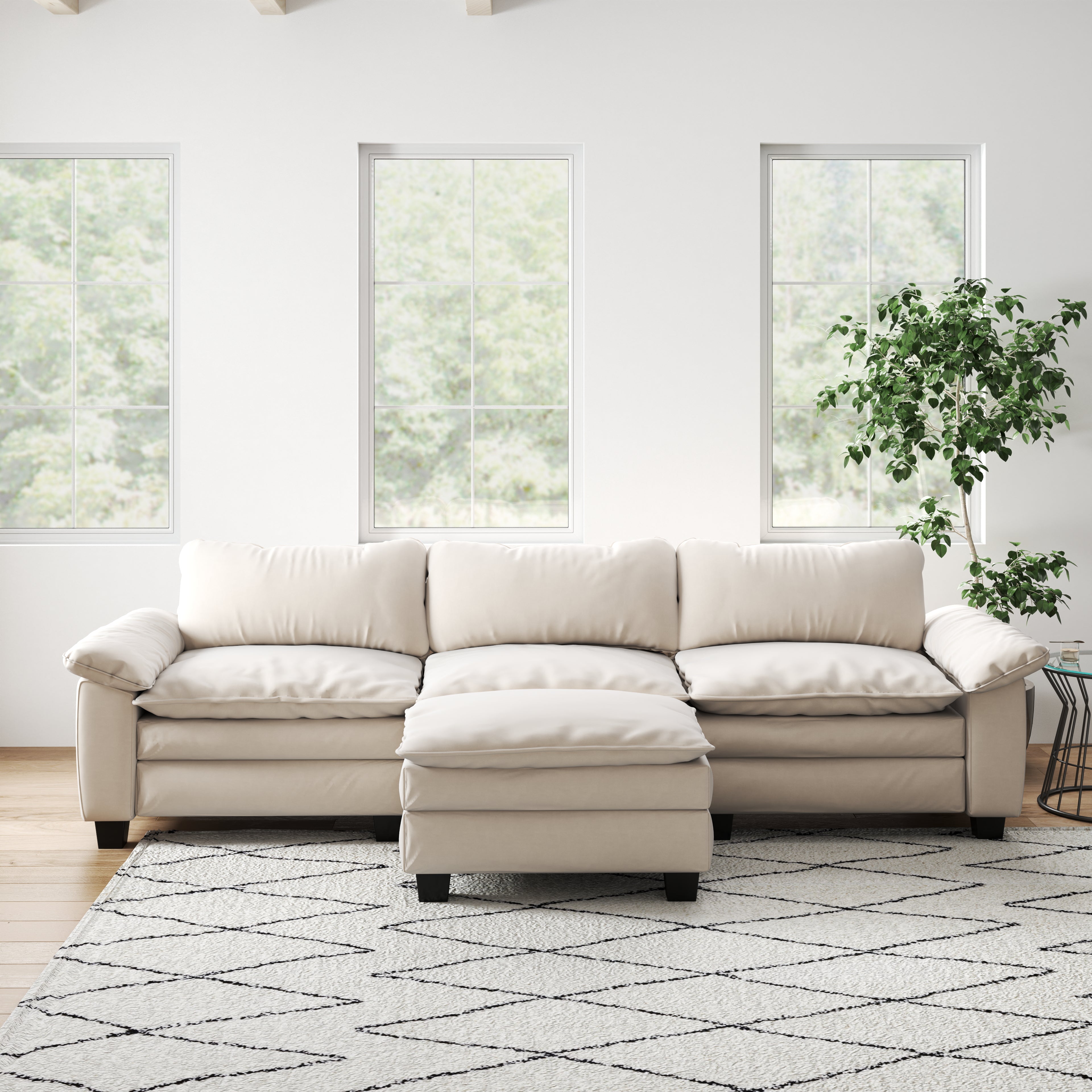 Luxury Soft Velevt Sectional Sofa with Ottoman