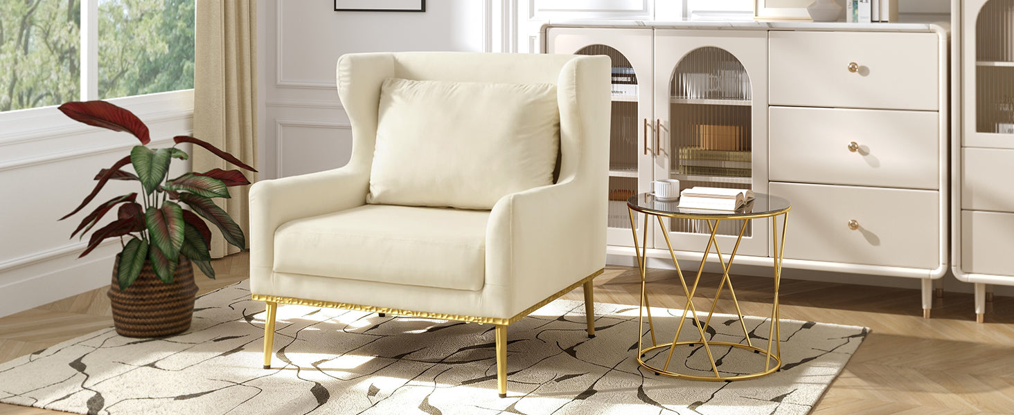 Modern Velvet Accent Chair with Arms and Gold Tone Legs