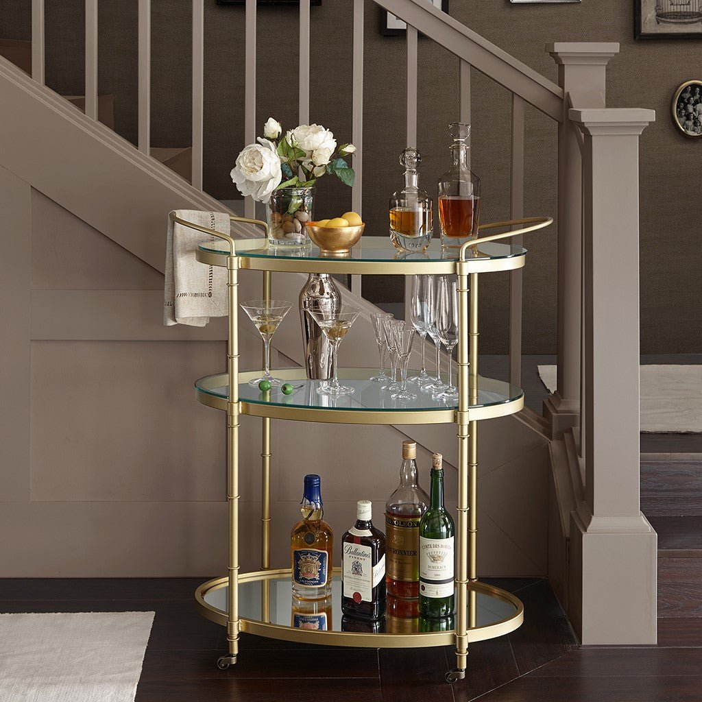 Bar Cart with Metal Frame and Glass Shelves - Bar Carts