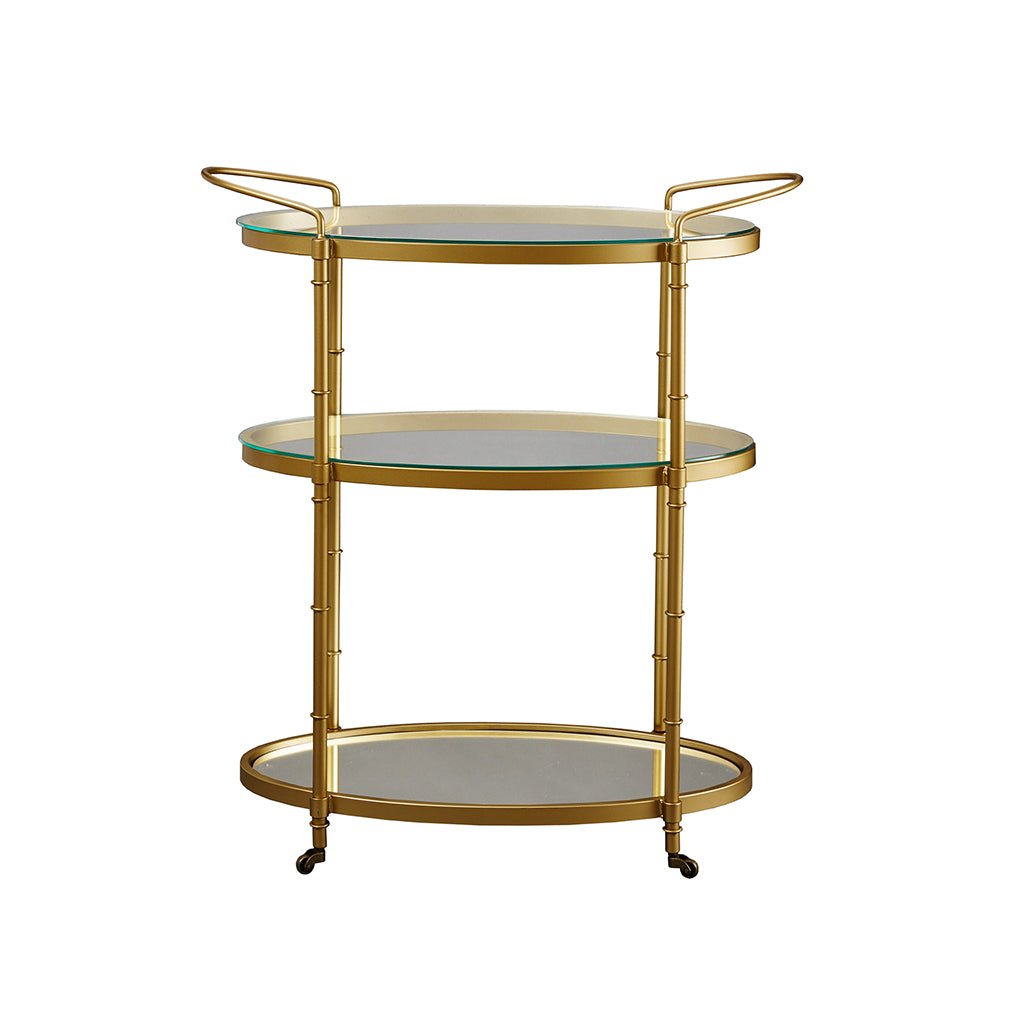 Bar Cart with Metal Frame and Glass Shelves - Bar Carts
