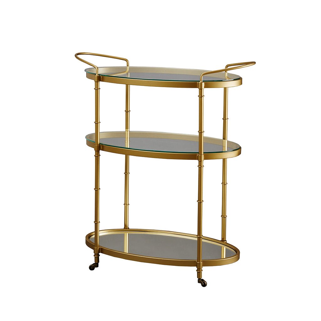 Bar Cart with Metal Frame and Glass Shelves - Bar Carts