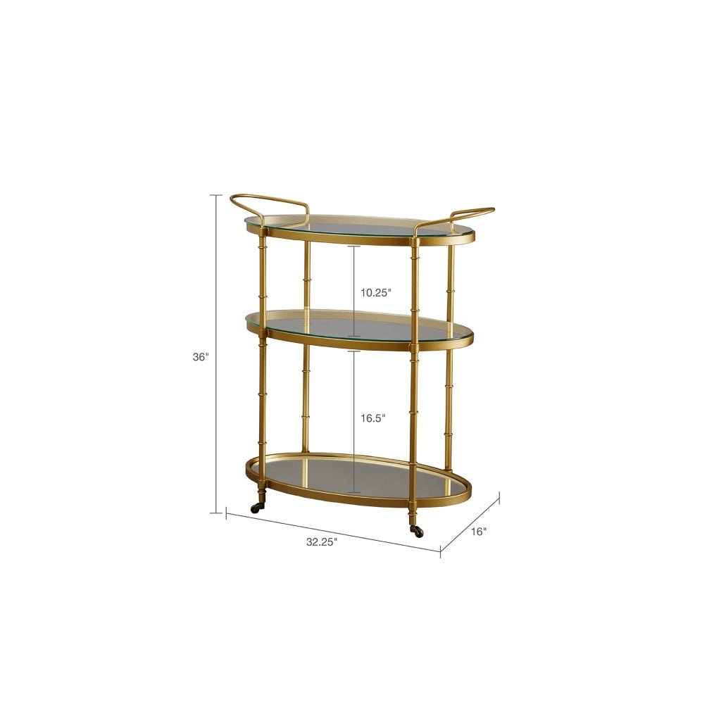 Bar Cart with Metal Frame and Glass Shelves - Bar Carts