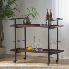 Bar Cart with Shelving and Lockable Rolling Wheels - Bar Cart