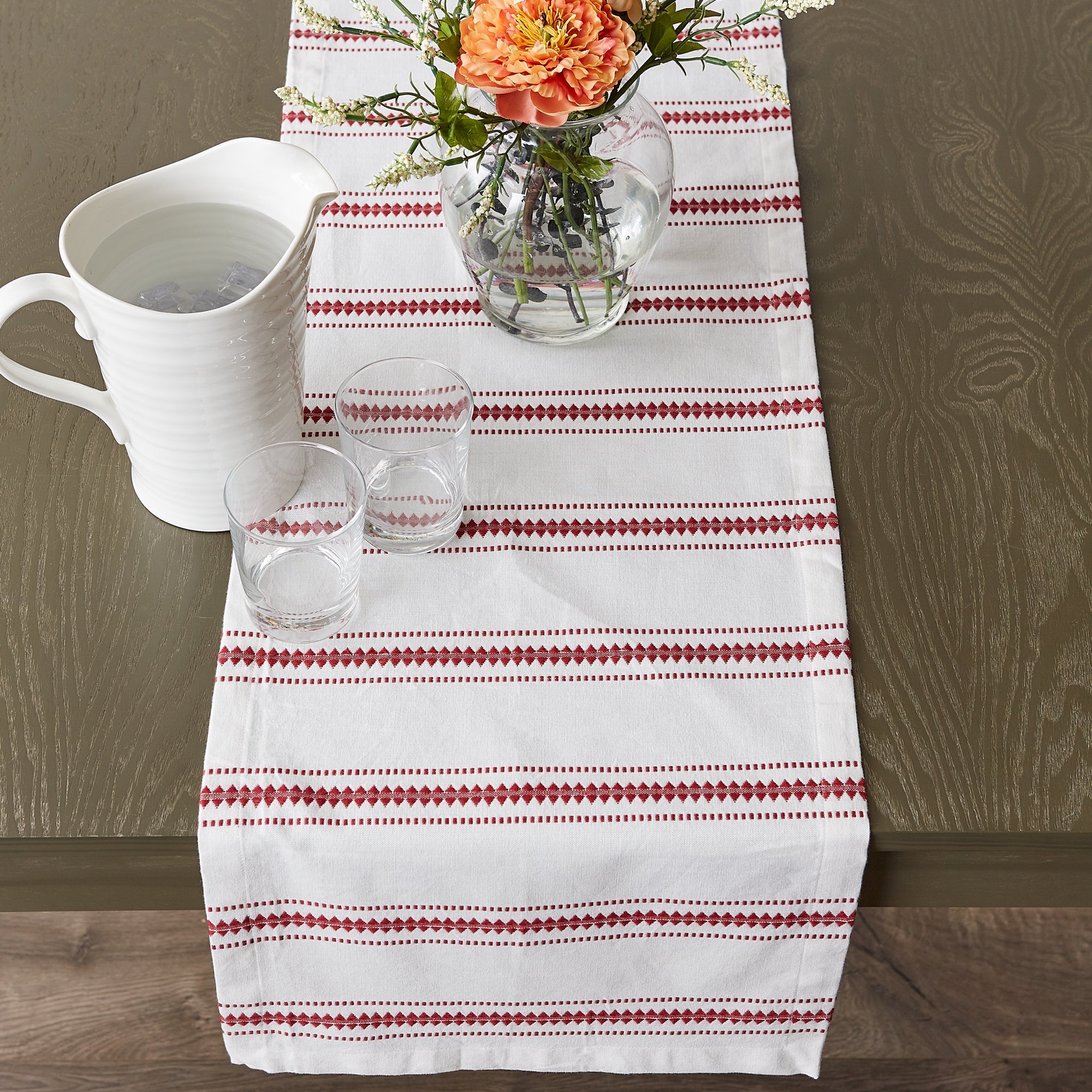 Barn Red Zig Dobby Stripe Table Runner 14X108 - Table Runners