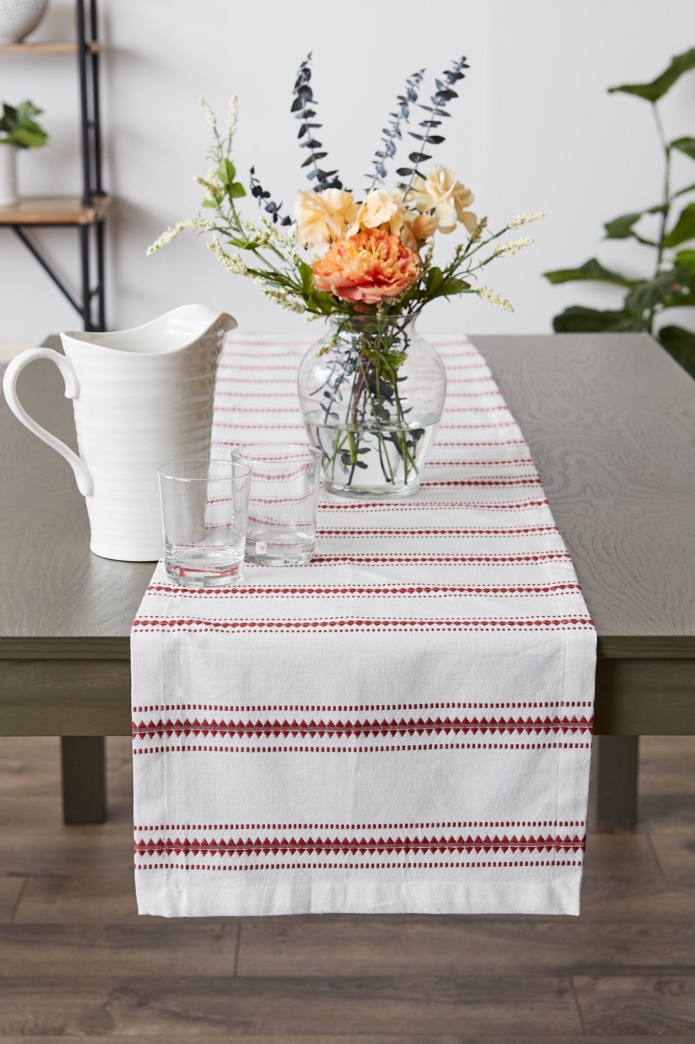 Barn Red Zig Dobby Stripe Table Runner 14X72 - Table Runners