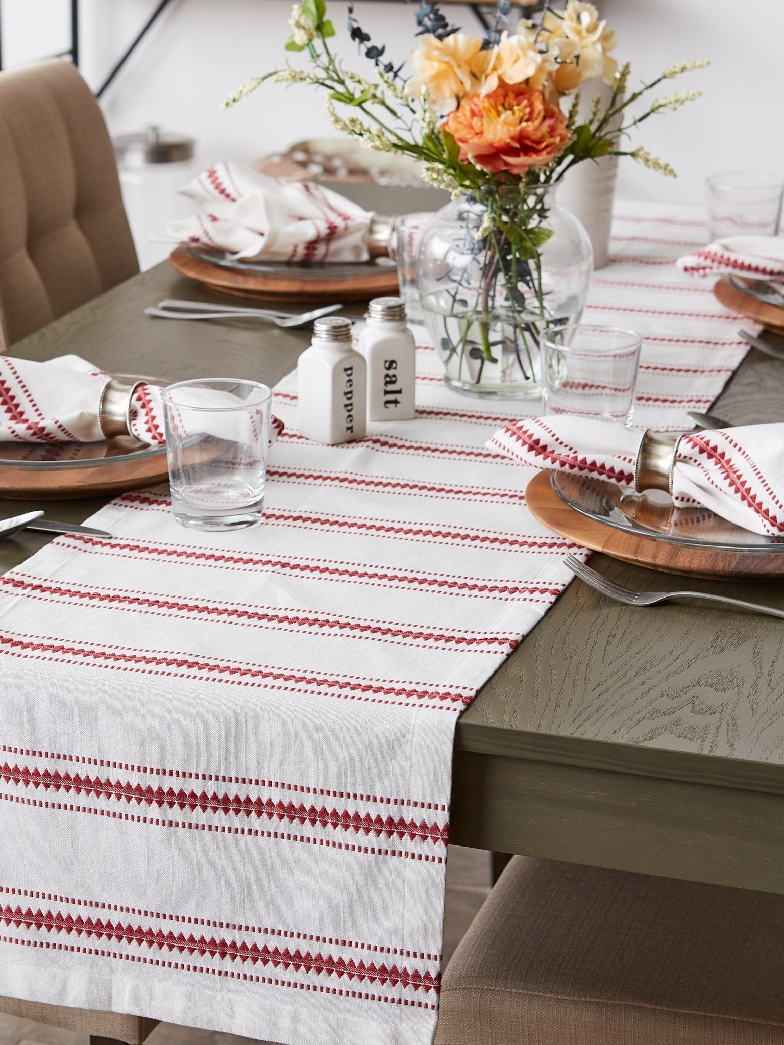 Barn Red Zig Dobby Stripe Table Runner 14X72 - Table Runners