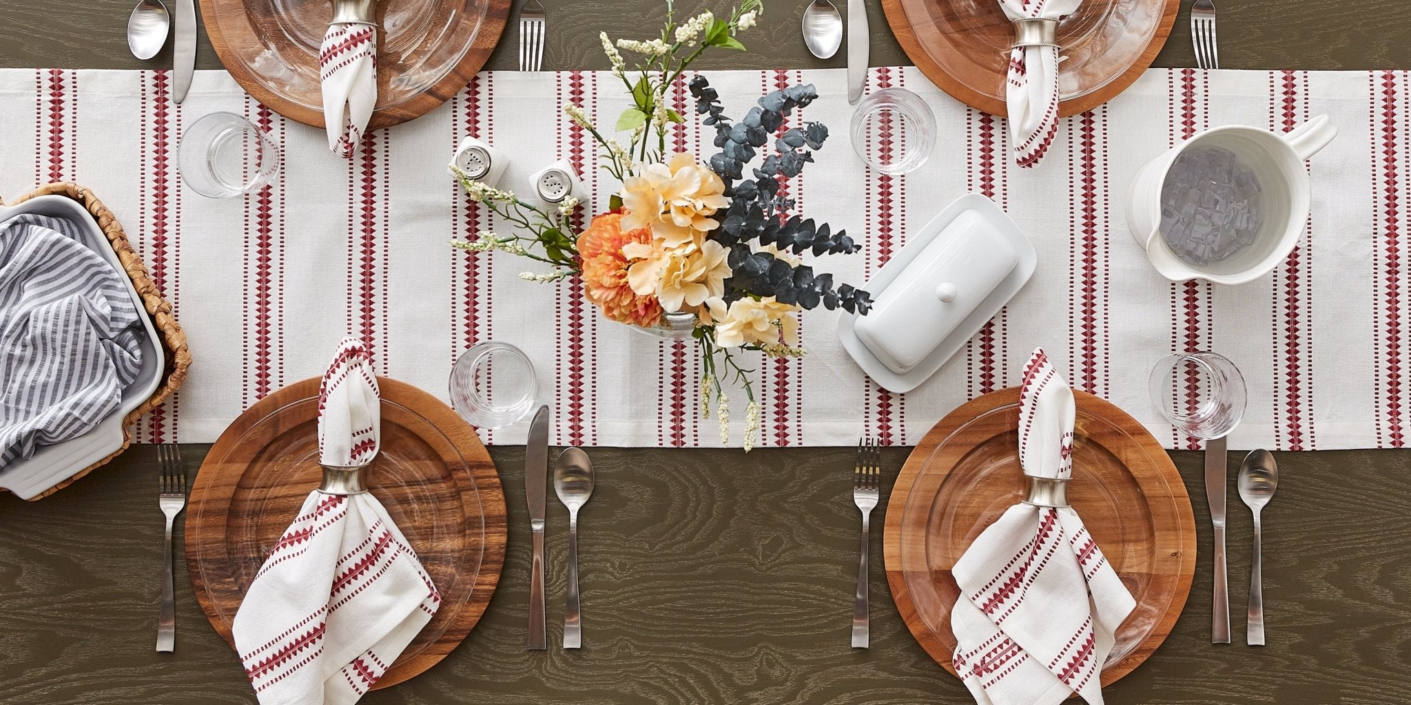 Barn Red Zig Dobby Stripe Table Runner 14X72 - Table Runners