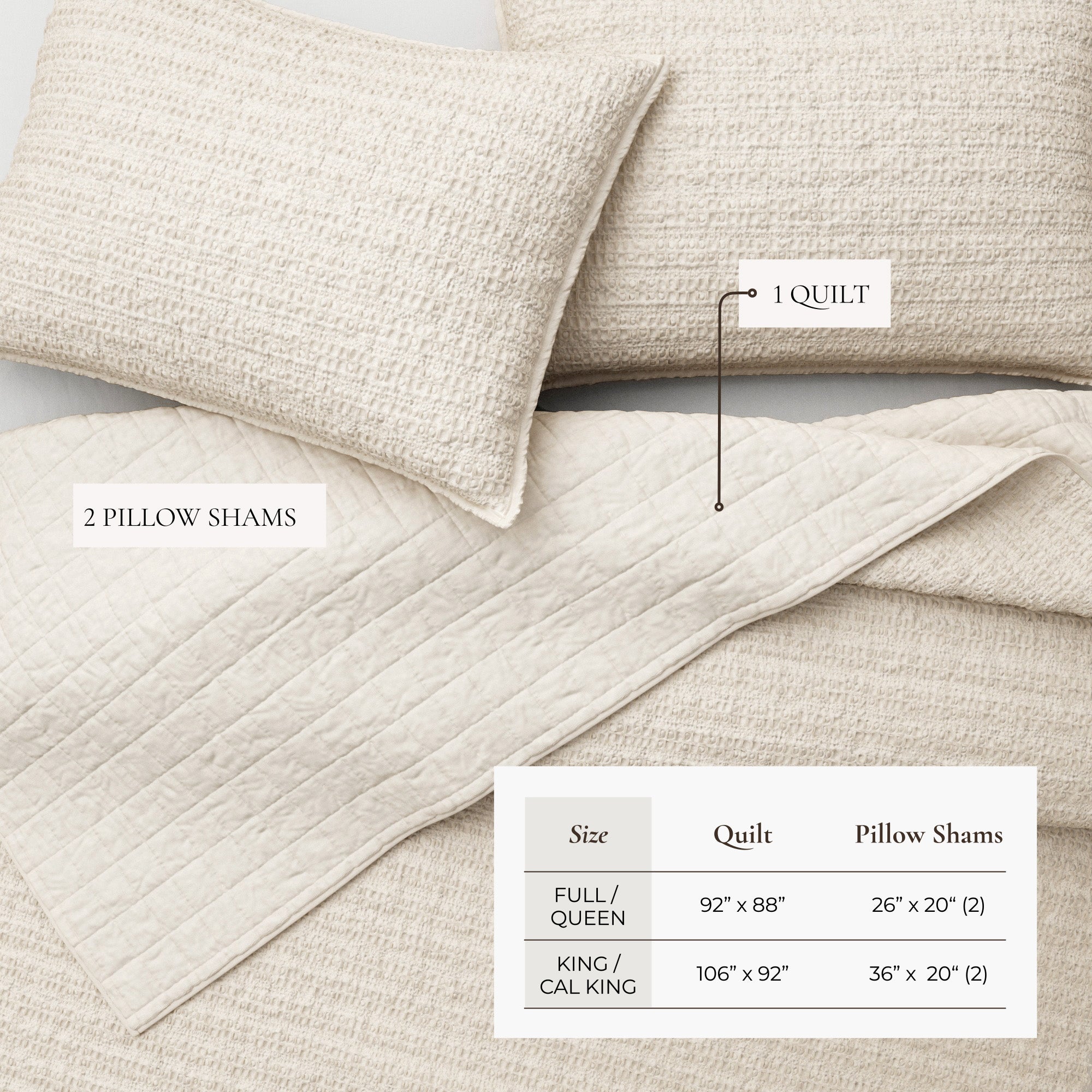 100% Cotton Garment Washed Honeycomb Waffle Quilt and Sham Set