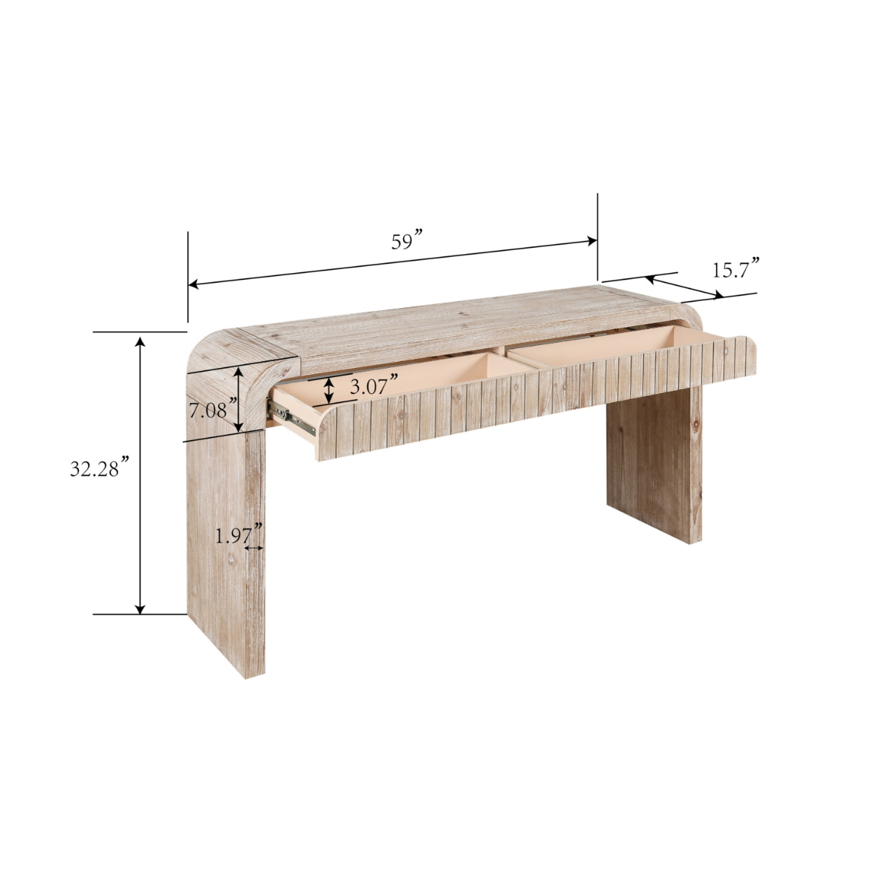 Console Table with Curved Edge 2 Hidden Handle Drawers