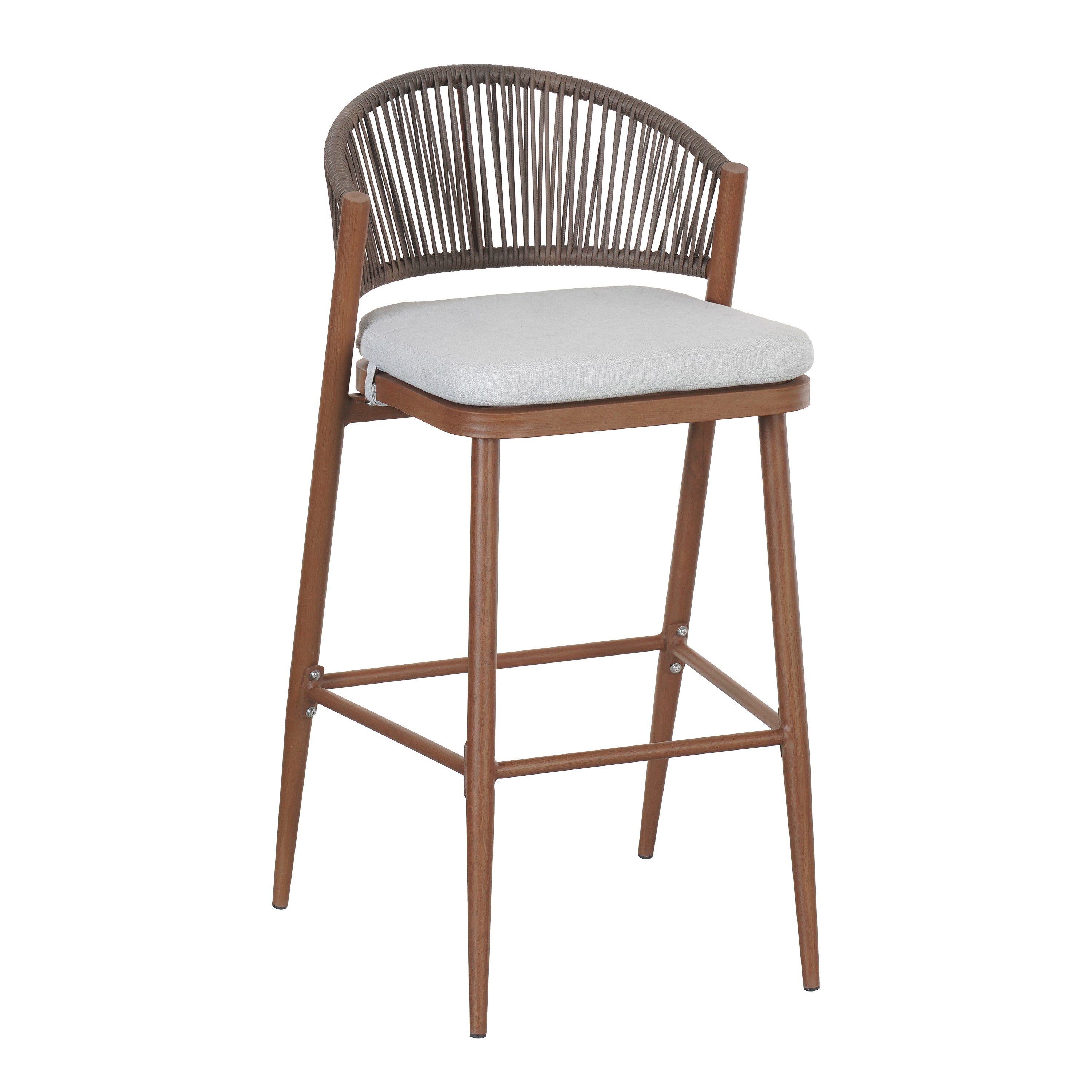 Outdoor Metal Frame Stools with Scallop-Shaped Backrest & Water-Resistant Cushions, Set of 2