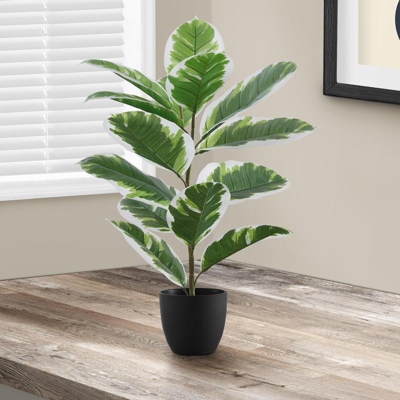 27" Tall Artificial Rubber Plant with Black Pot