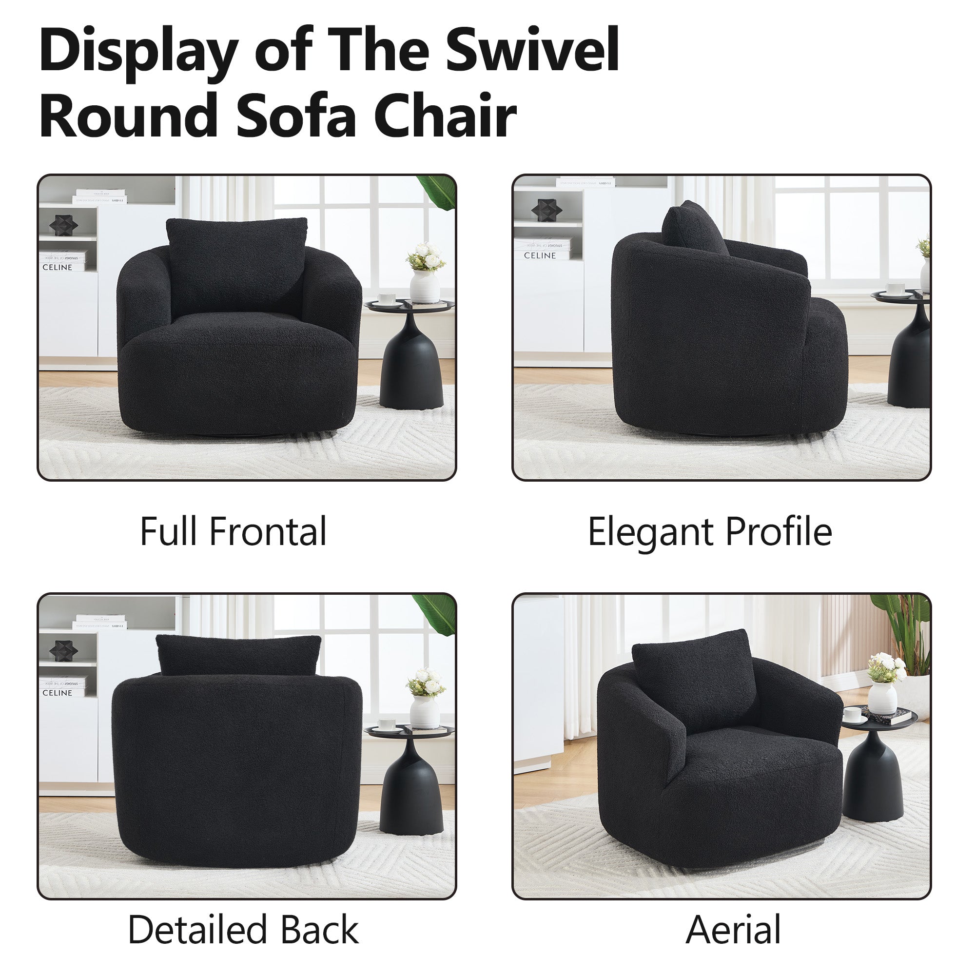 Teddy Fleece 360° Swivel Round Upholstered Comfy Accent Chair With Pillow