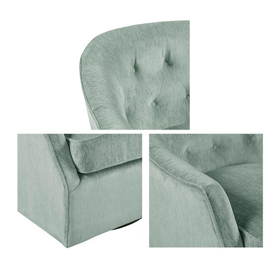 Awakened Swivel Chair with Button Tufted Back and Flared Arms
