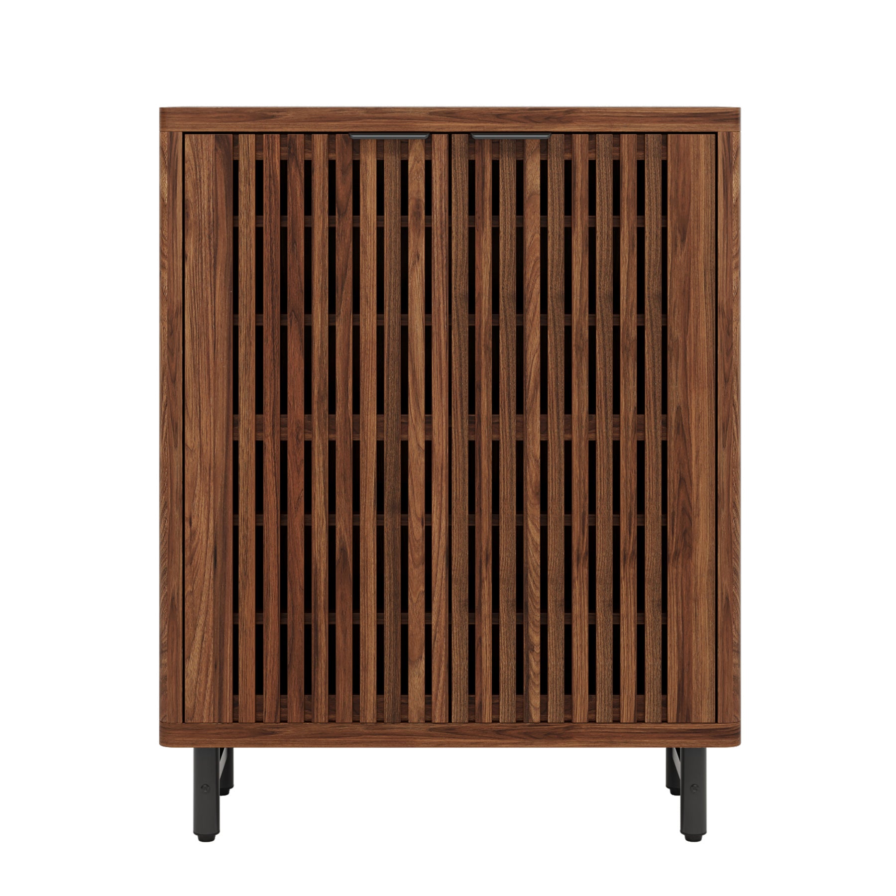 Modern Black Wooden 6-Tier Shoe Cabinet with Louvered Doors