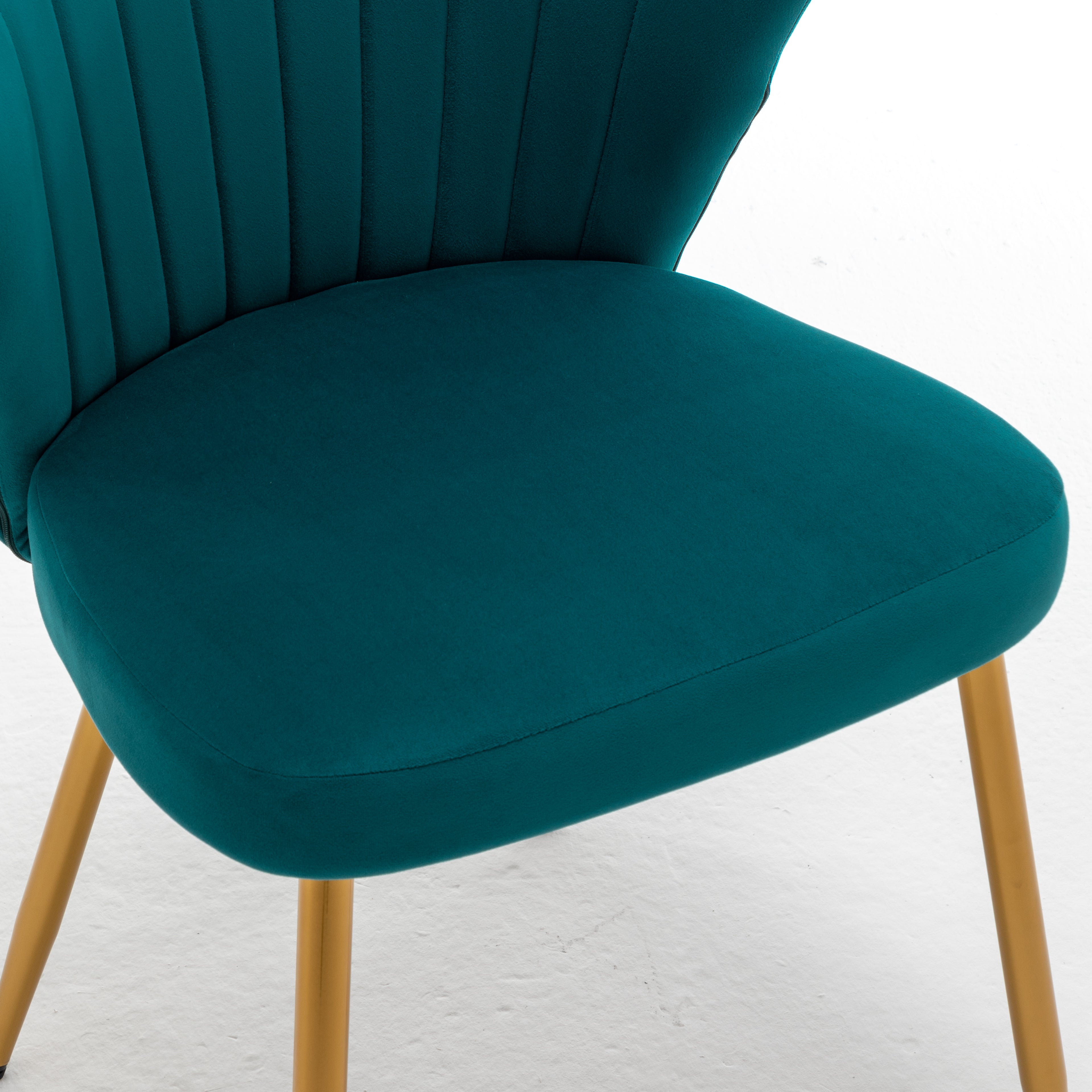 Modern Velvet Armless Accent Chair, Channel Tufted Dining Chair with Gold Metal Legs, Upholstered Side Chair for Living Room Bedroom Small Spaces